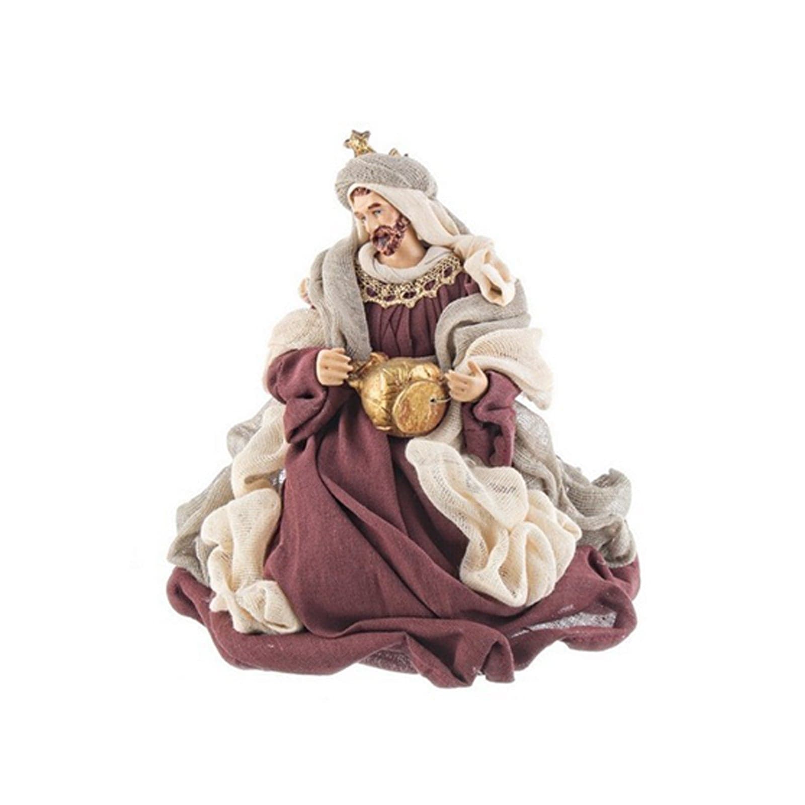 Natività completa "Fastosa" con statue per presepe vestiti in tessuto Verde, Rosso e Grigio h 28 cm - 2