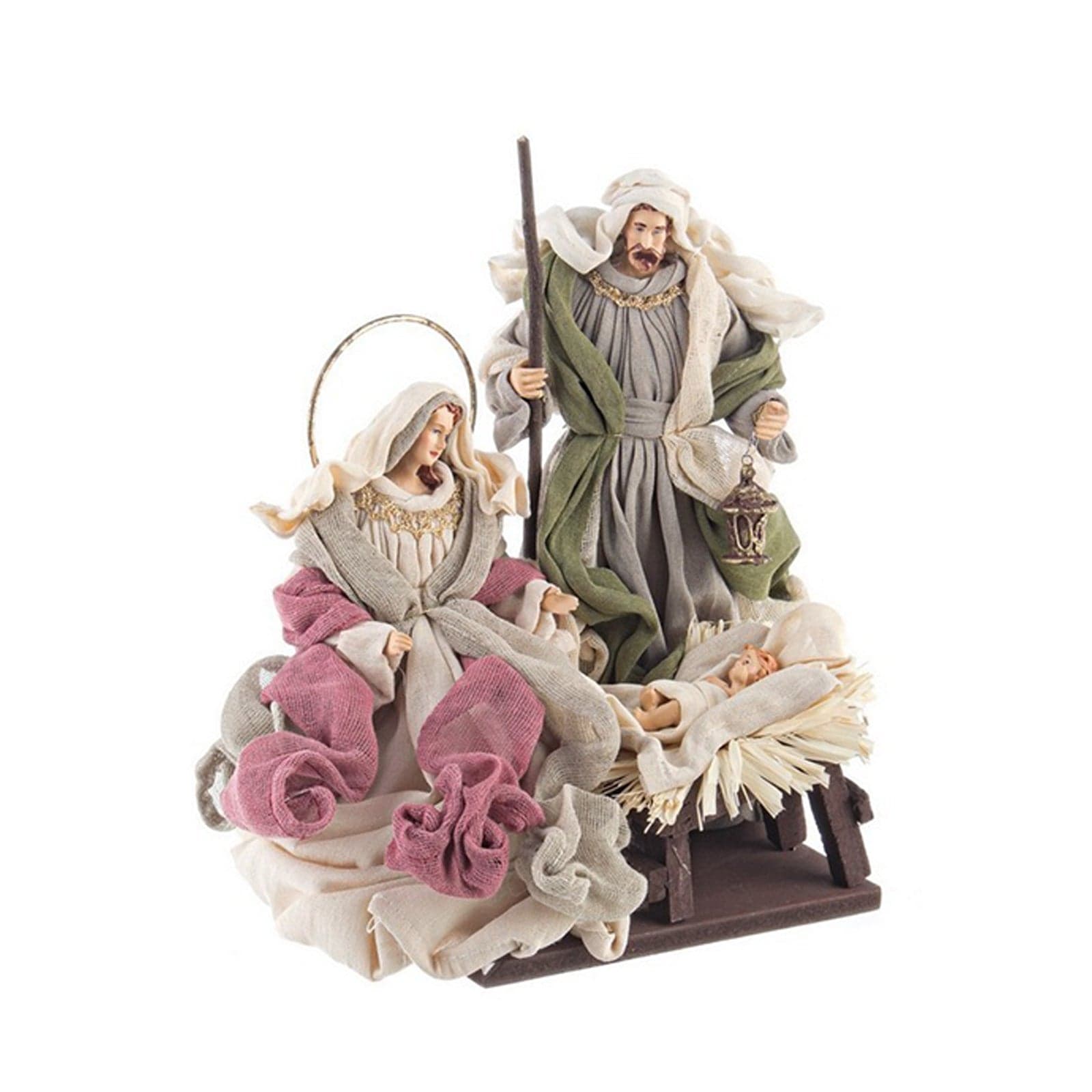 Natività completa "Fastosa" con statue per presepe vestiti in tessuto Verde, Rosso e Grigio h 28 cm - 3