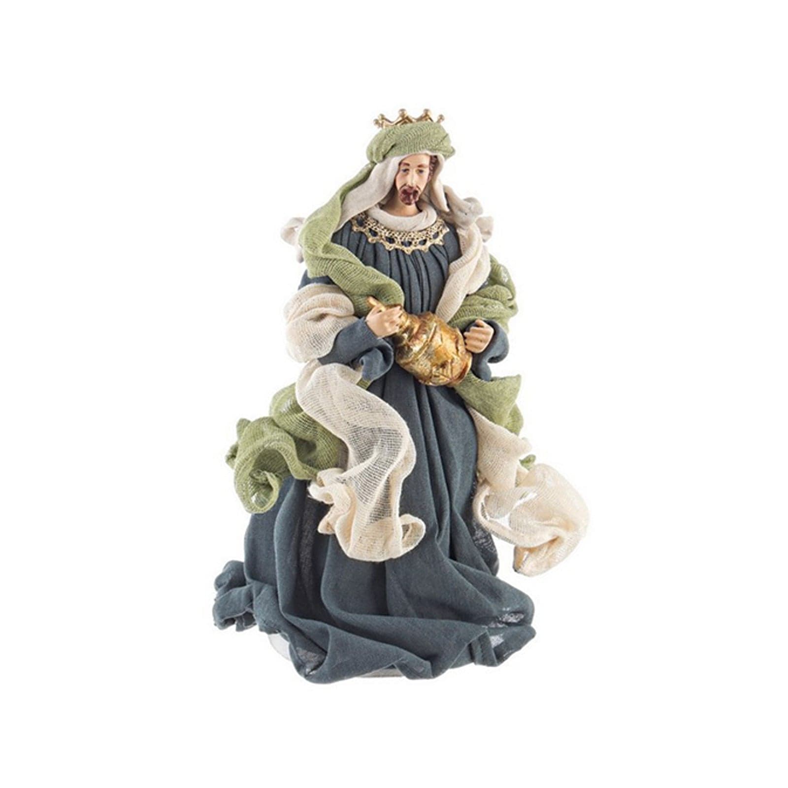 Natività completa "Fastosa" con statue per presepe vestiti in tessuto Verde, Rosso e Grigio h 28 cm - 4