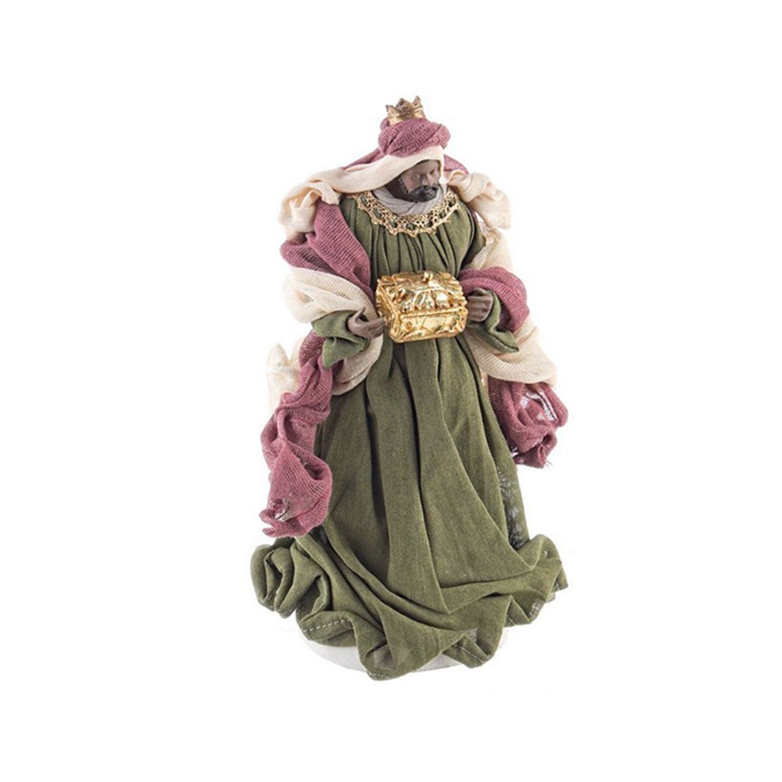 Natività completa "Fastosa" con statue per presepe vestiti in tessuto Verde, Rosso e Grigio h 28 cm - 5