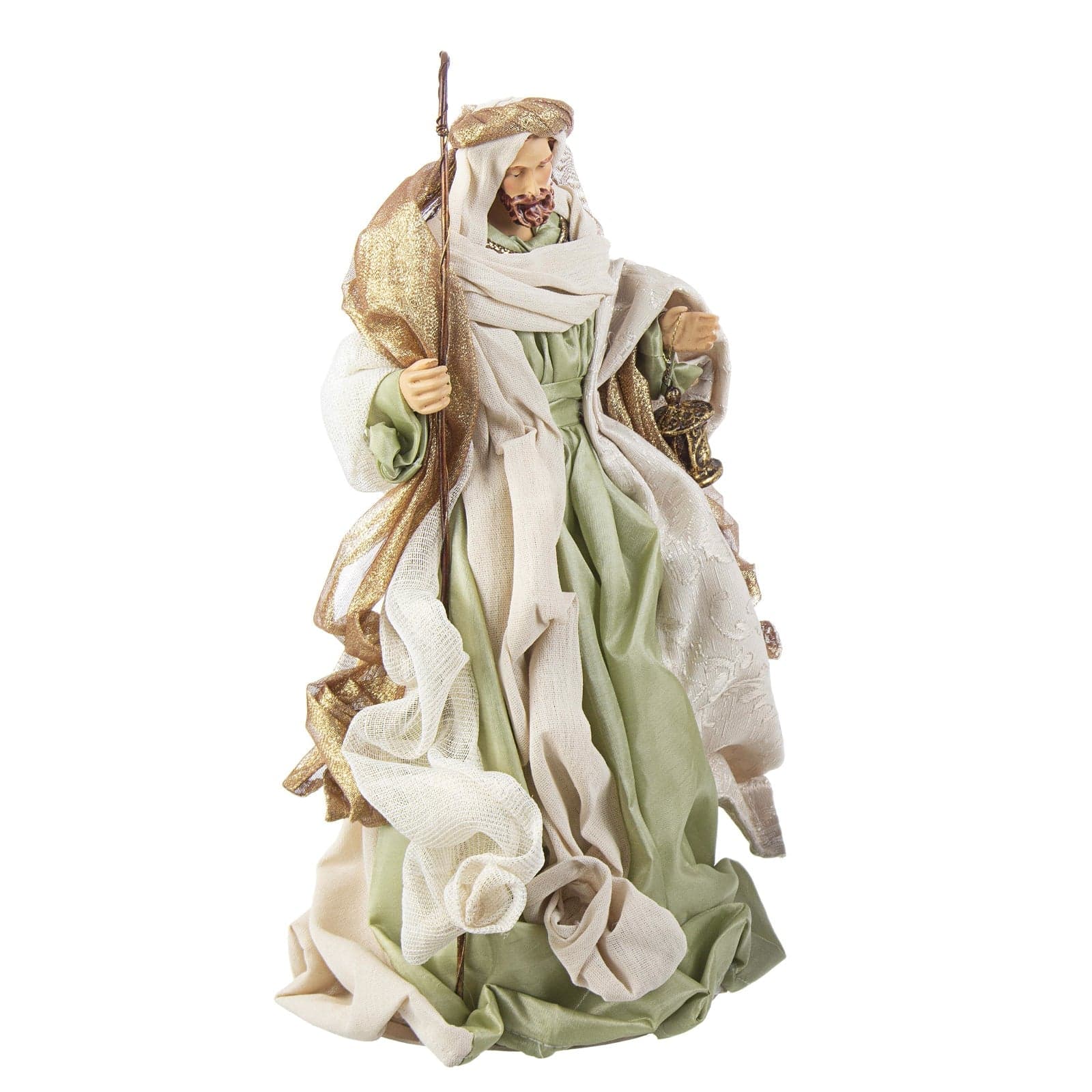 Natività completa "Liberty" con statue per presepe vestiti in tessuto Bianco e Verde h 36 cm - 2