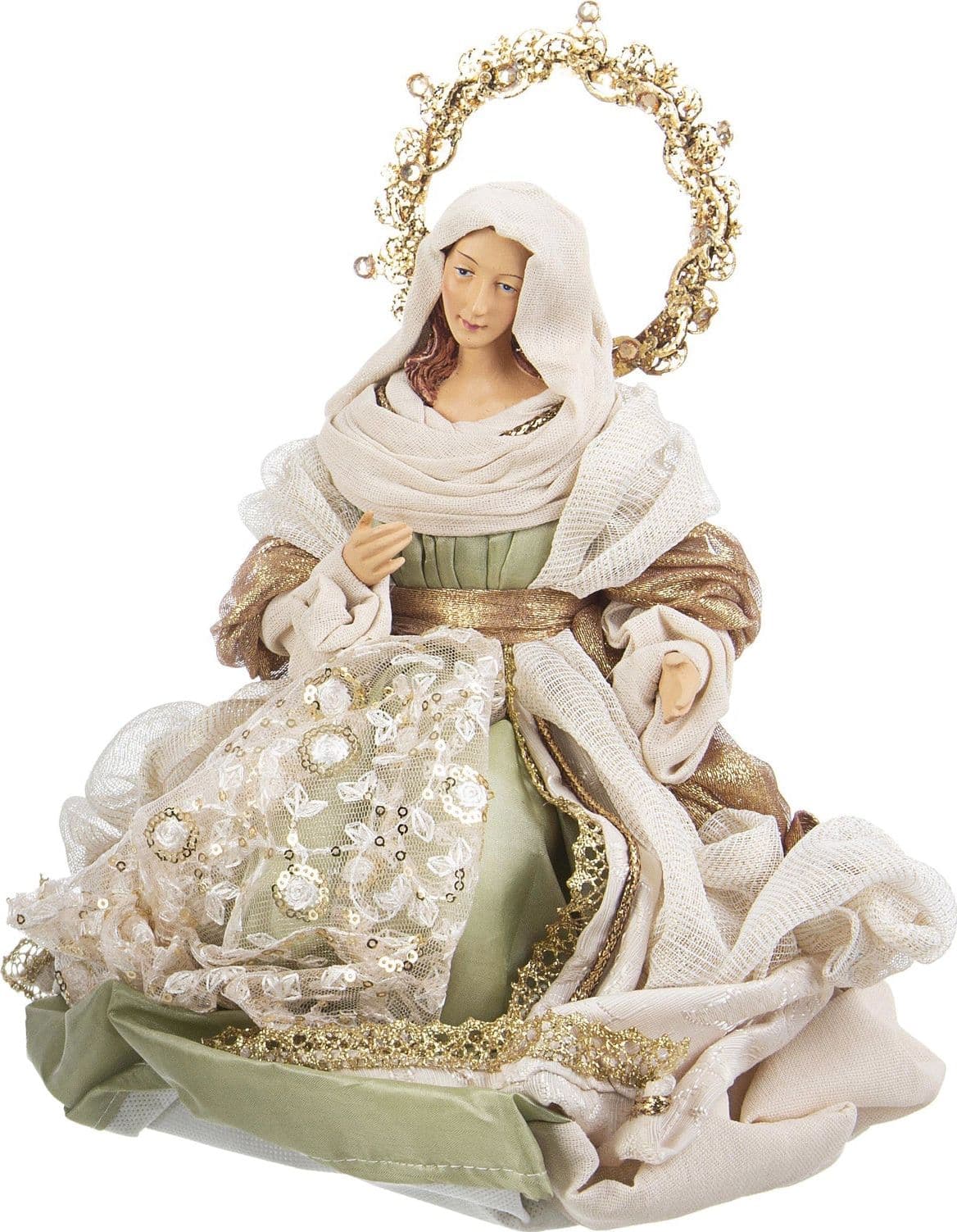 Natività completa "Liberty" con statue per presepe vestiti in tessuto Bianco e Verde h 36 cm - 3