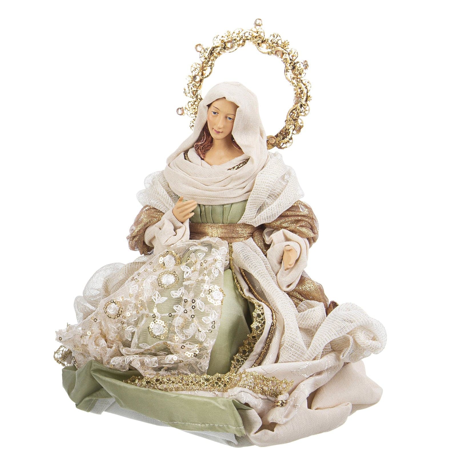 Natività completa "Liberty" con statue per presepe vestiti in tessuto Bianco e Verde h 36 cm - 3