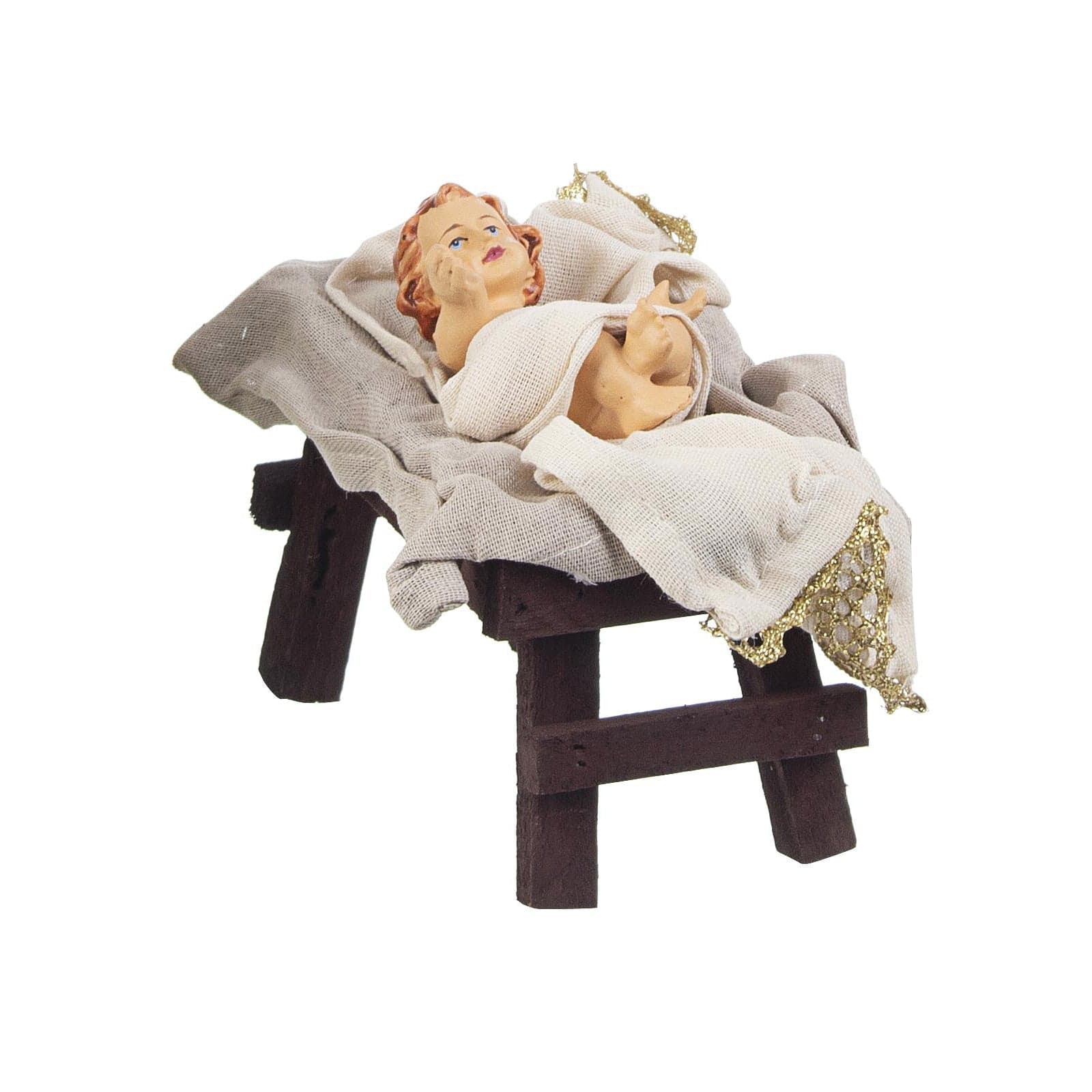 Natività completa "Liberty" con statue per presepe vestiti in tessuto Bianco e Verde h 36 cm - 4