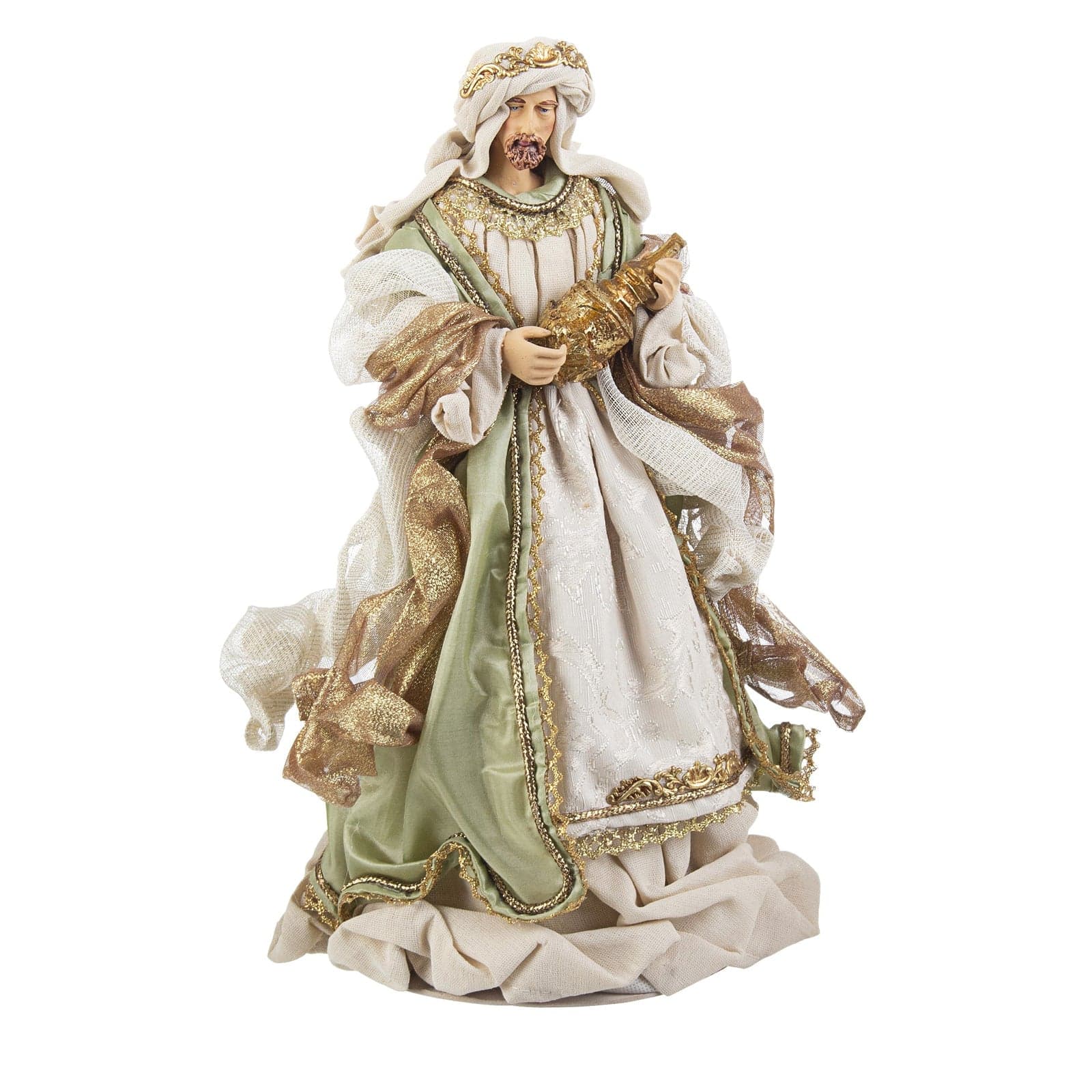 Natività completa "Liberty" con statue per presepe vestiti in tessuto Bianco e Verde h 36 cm - 5