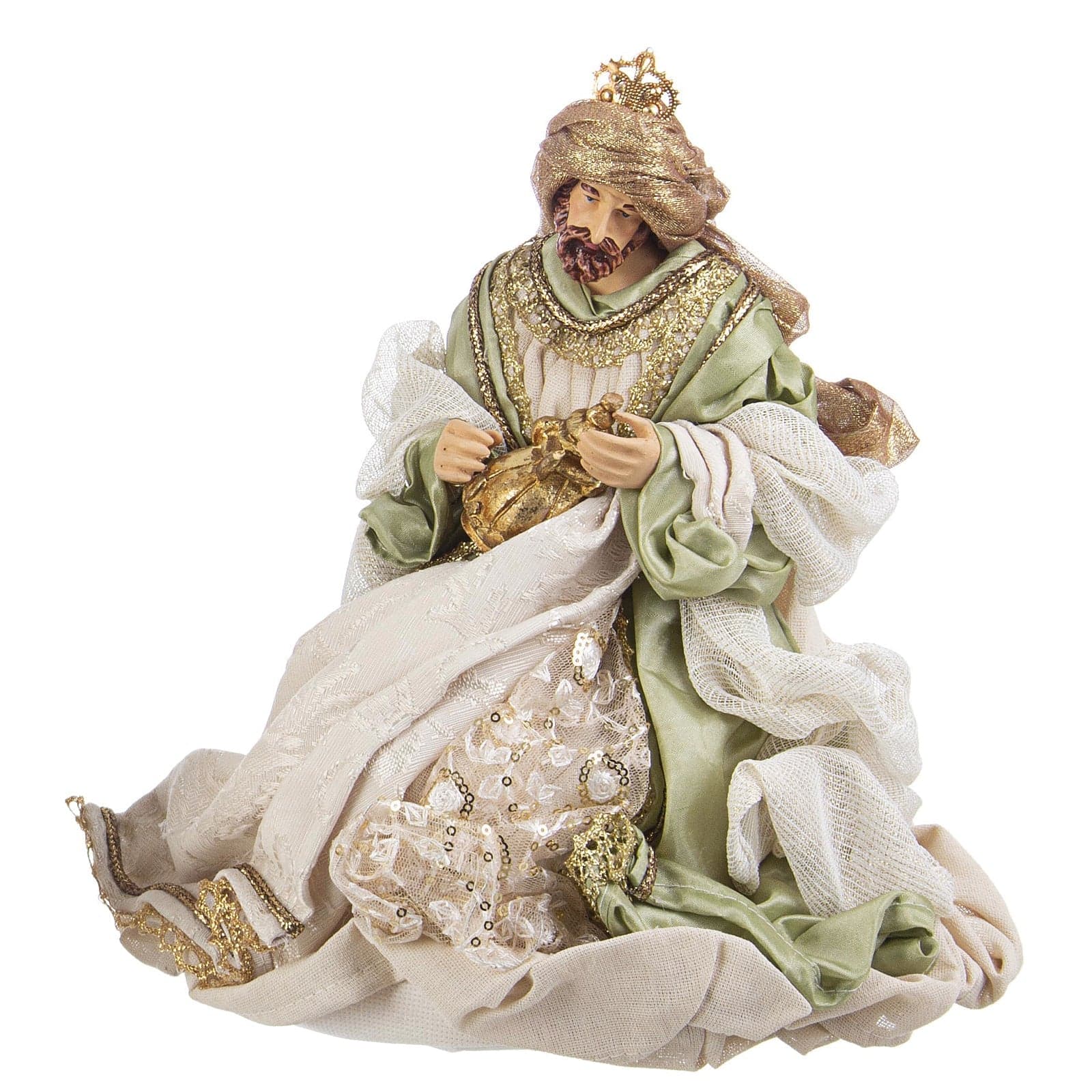 Natività completa "Liberty" con statue per presepe vestiti in tessuto Bianco e Verde h 36 cm - 6