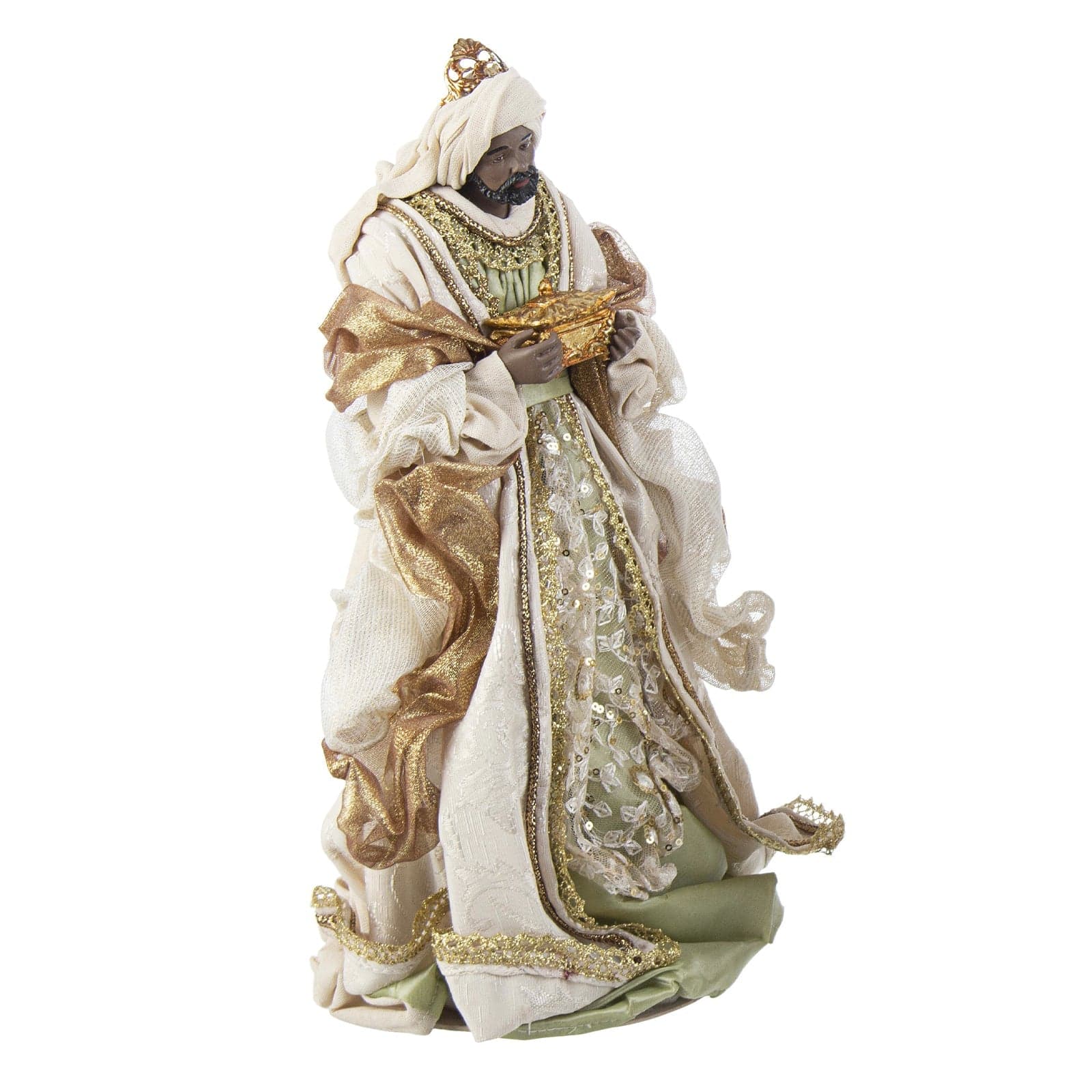 Natività completa "Liberty" con statue per presepe vestiti in tessuto Bianco e Verde h 36 cm - 7