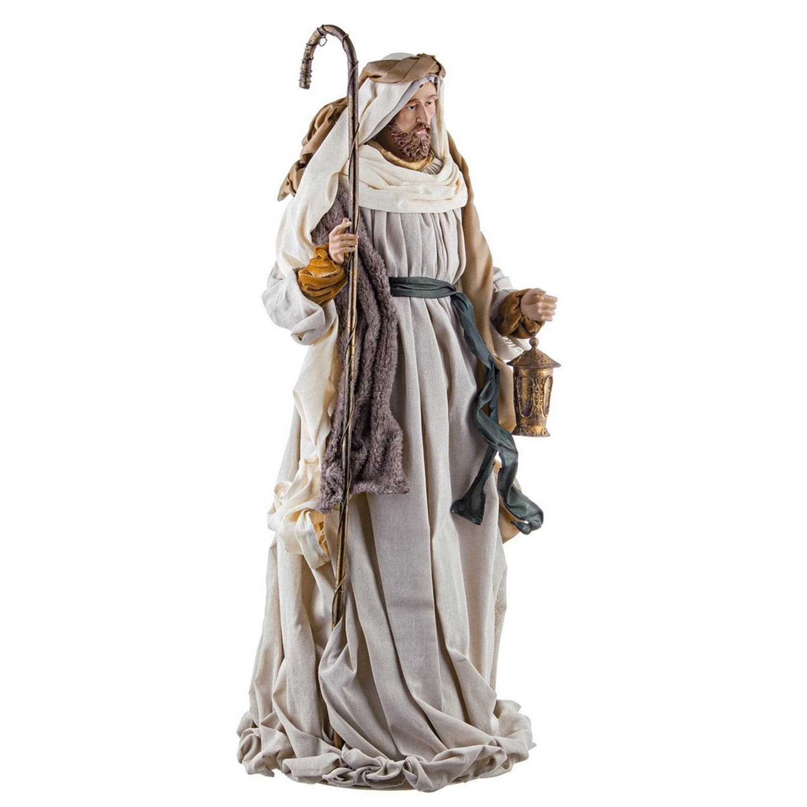 Natività completa in tessuto statue per presepe natalizio con accessori in metallo h 86 cm - 4