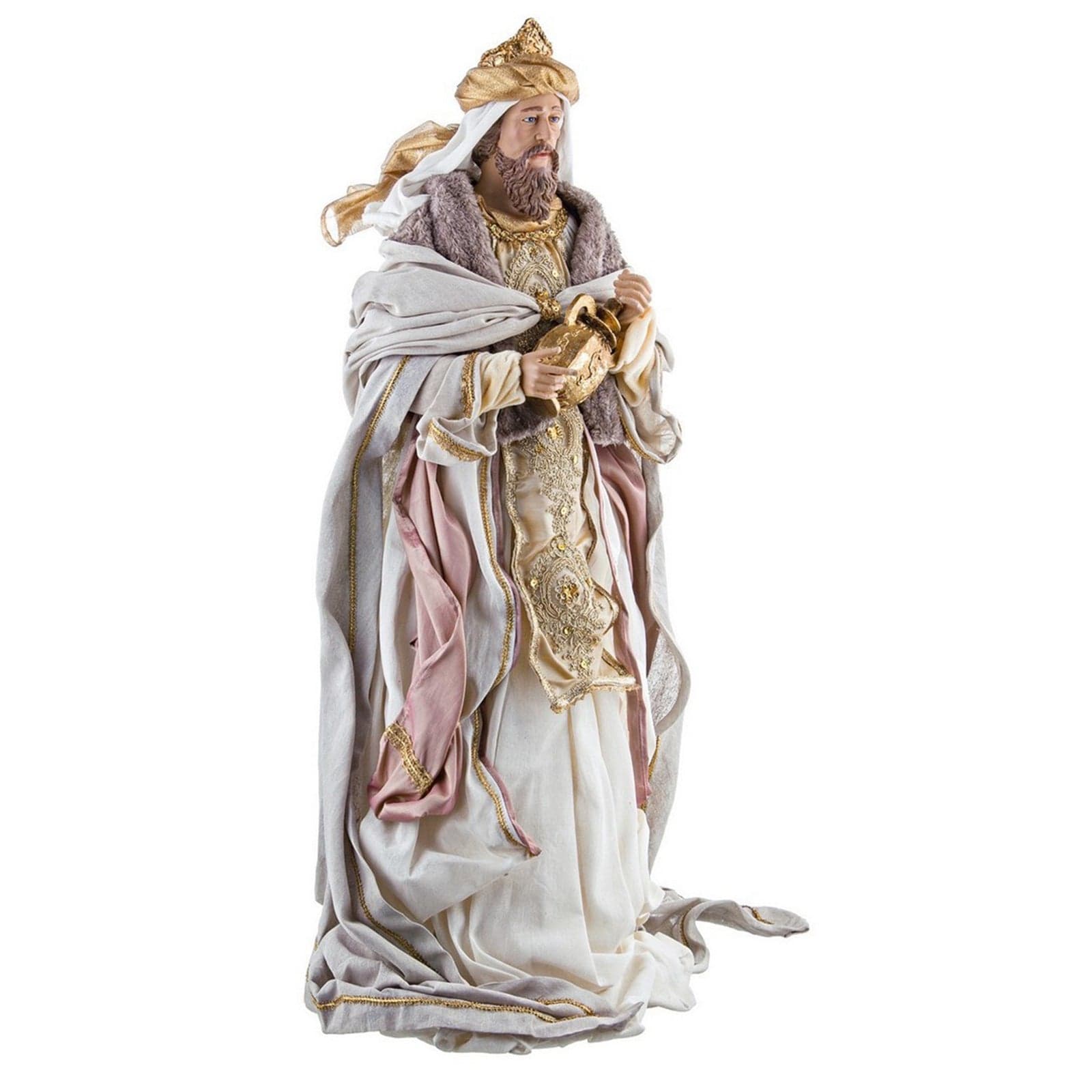 Natività completa in tessuto statue per presepe natalizio con accessori in metallo h 86 cm - 5
