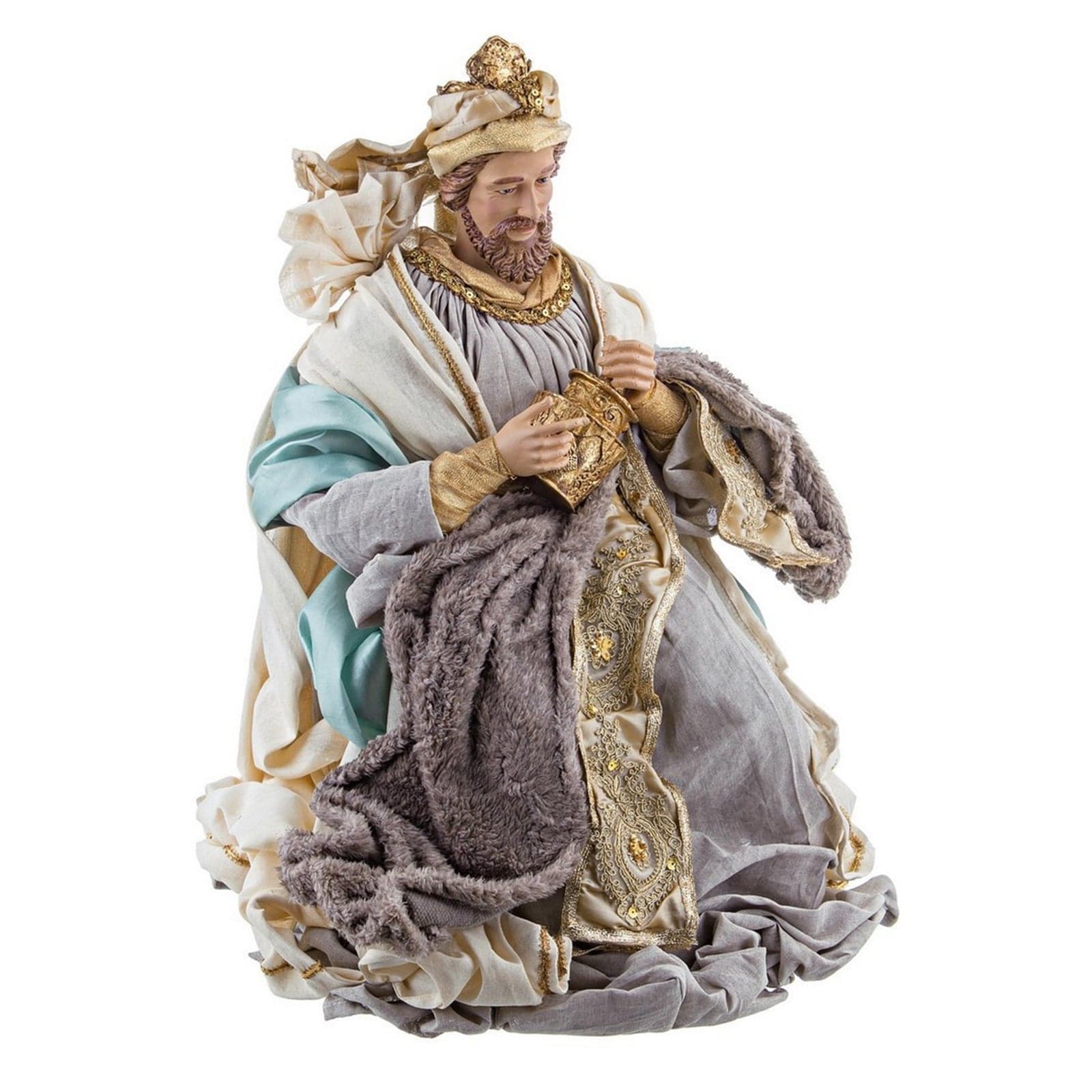 Natività completa in tessuto statue per presepe natalizio con accessori in metallo h 86 cm - 6