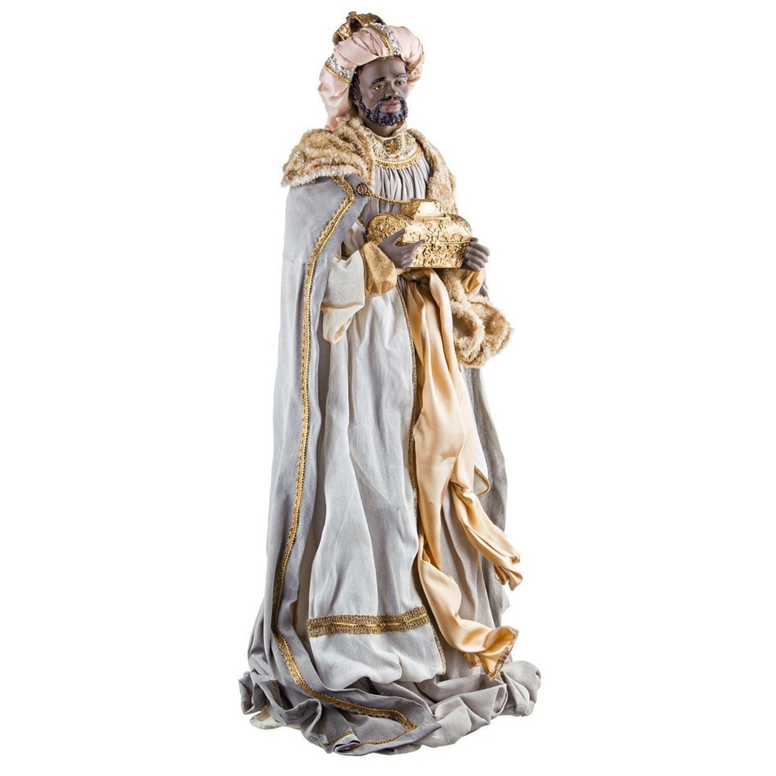 Natività completa in tessuto statue per presepe natalizio con accessori in metallo h 86 cm - 7