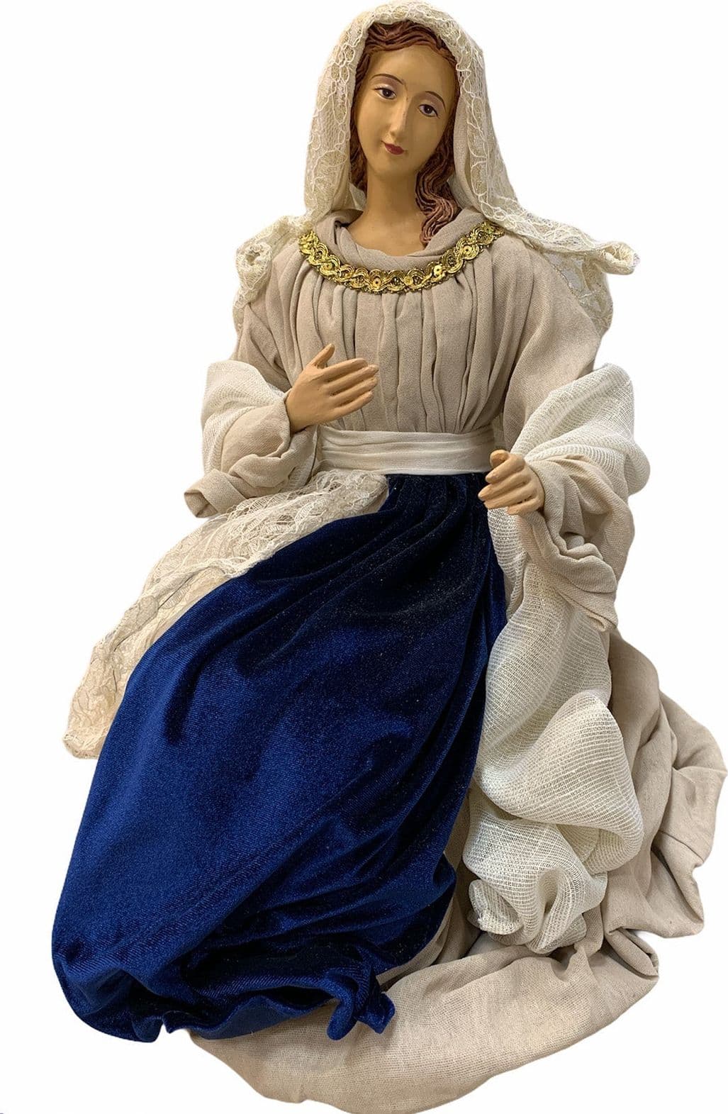 Natività completa h 70 cm statue per presepe con vestiti in pizzo e Velluto Blu - 2