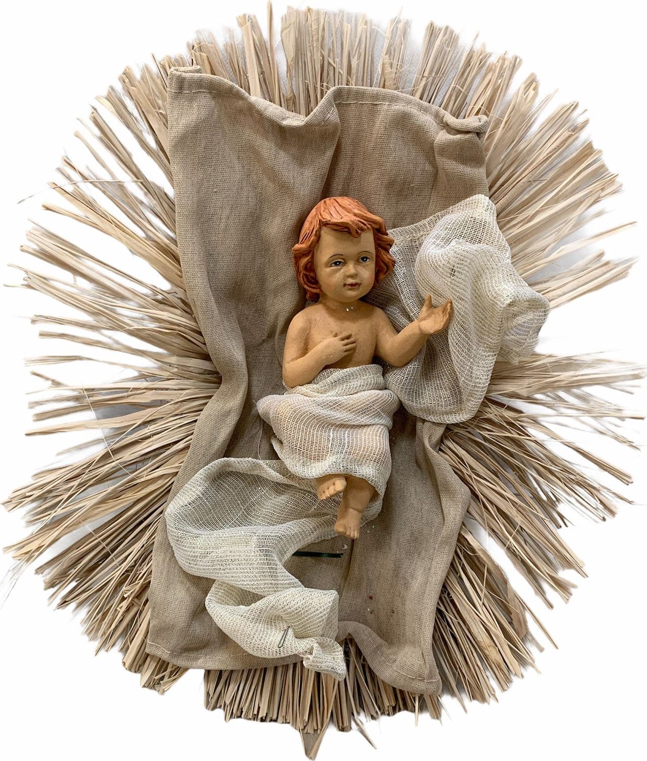 Natività completa h 70 cm statue per presepe con vestiti in pizzo e Velluto Blu - 4