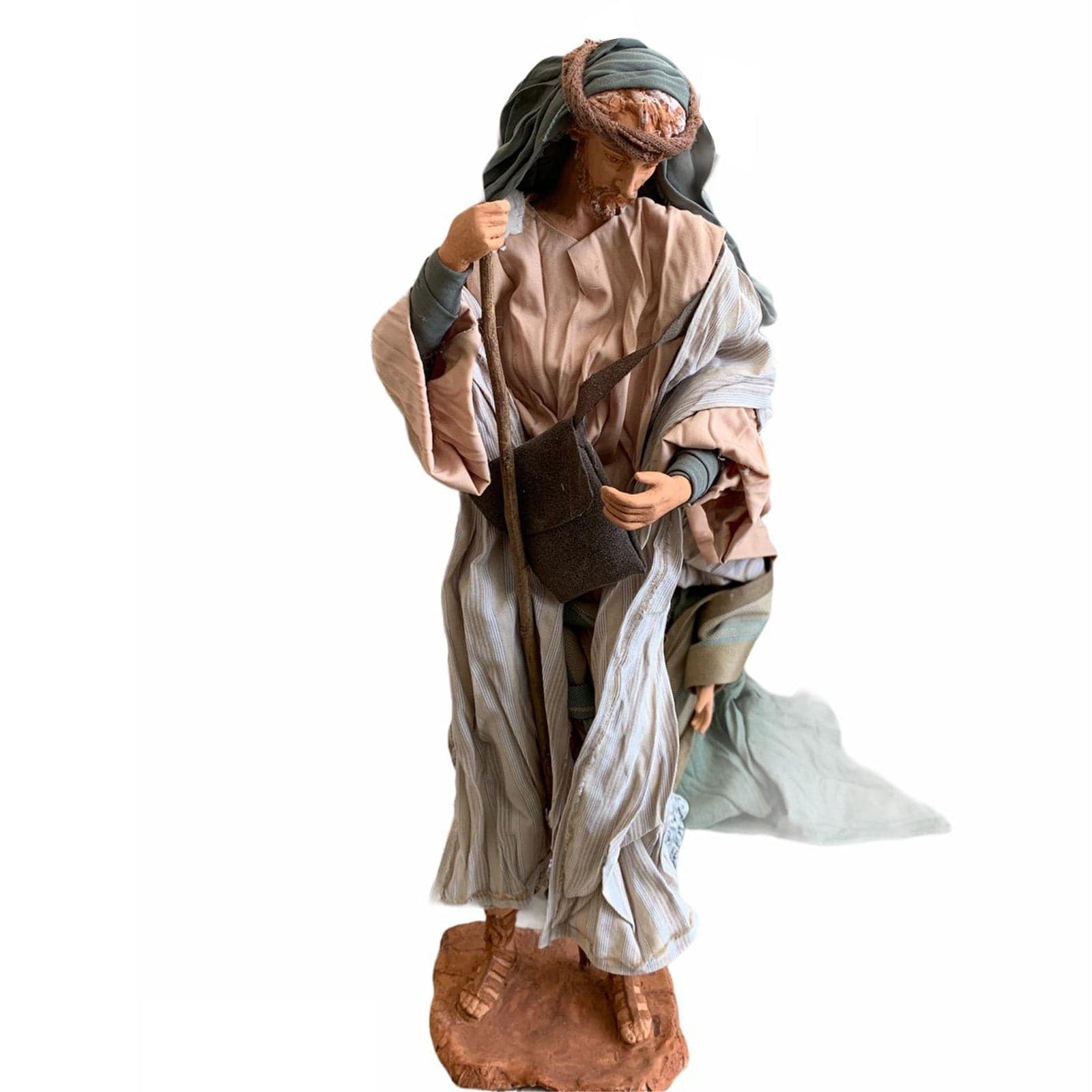 Natività completa di fondale h 45 cm statue per presepe con vestiti in tessuto Verde e Marrone - 3