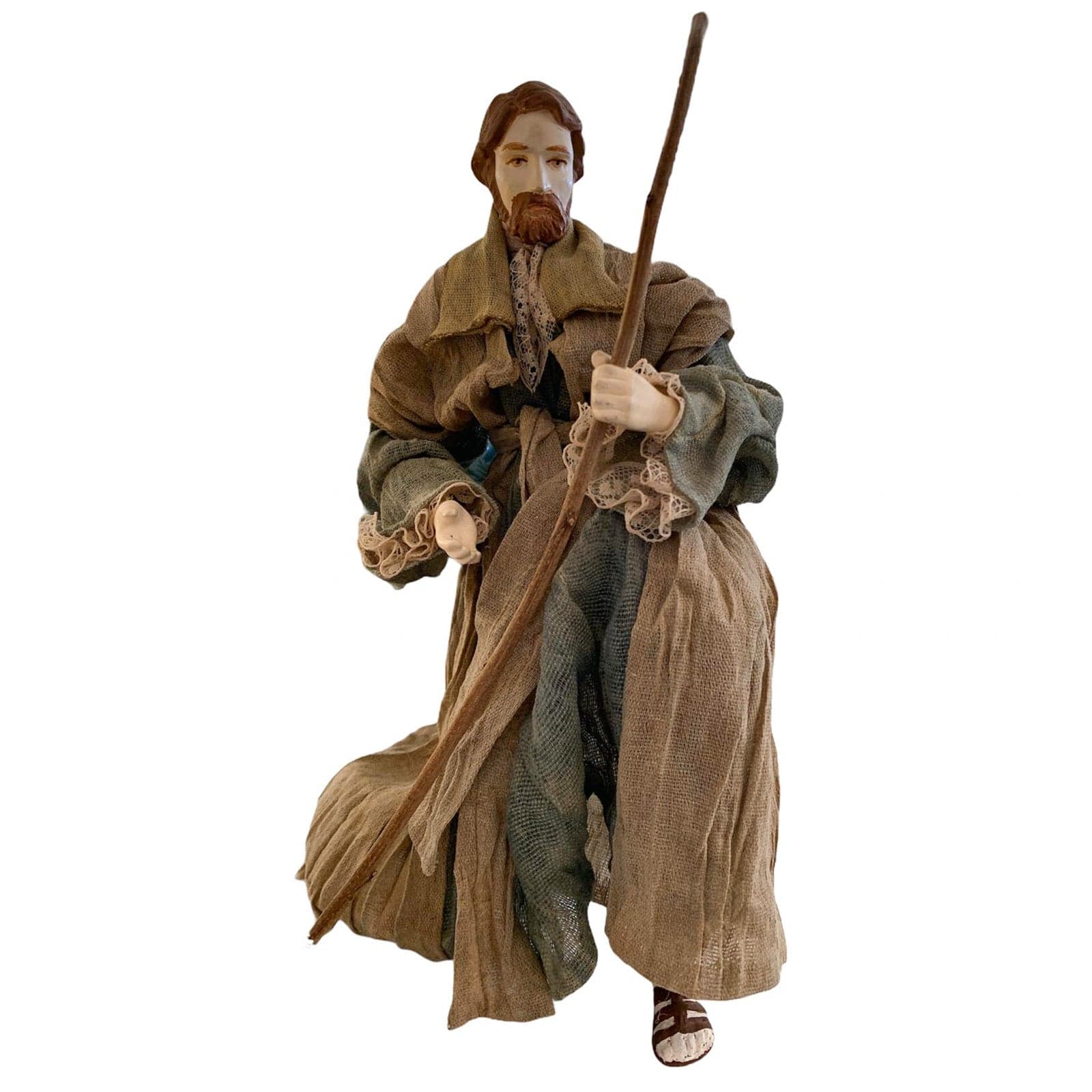 Natività completa h 35 cm statue per presepe con vestiti in tessuto Verde e Marrone - 2