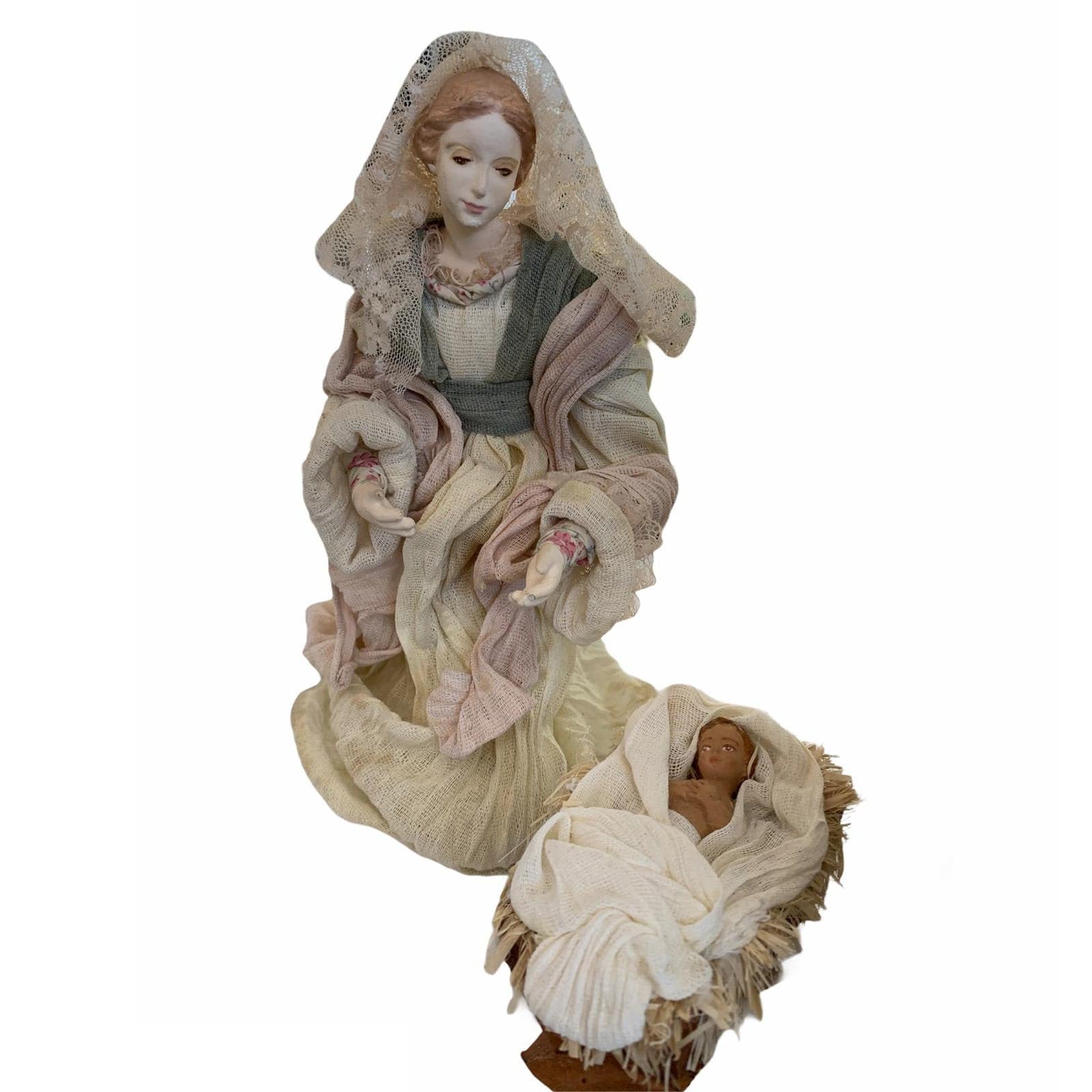 Natività completa h 35 cm statue per presepe con vestiti in tessuto Verde e Marrone - 3