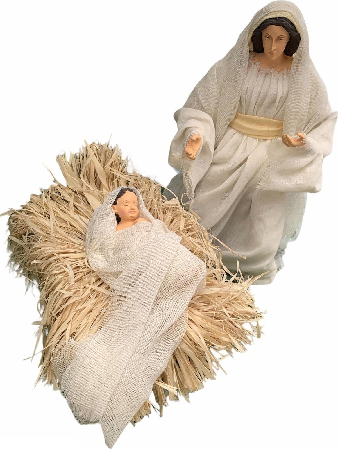 Natività completa statue per presepe vestiti in tessuto Bianco e Beige h 48 cm - 2
