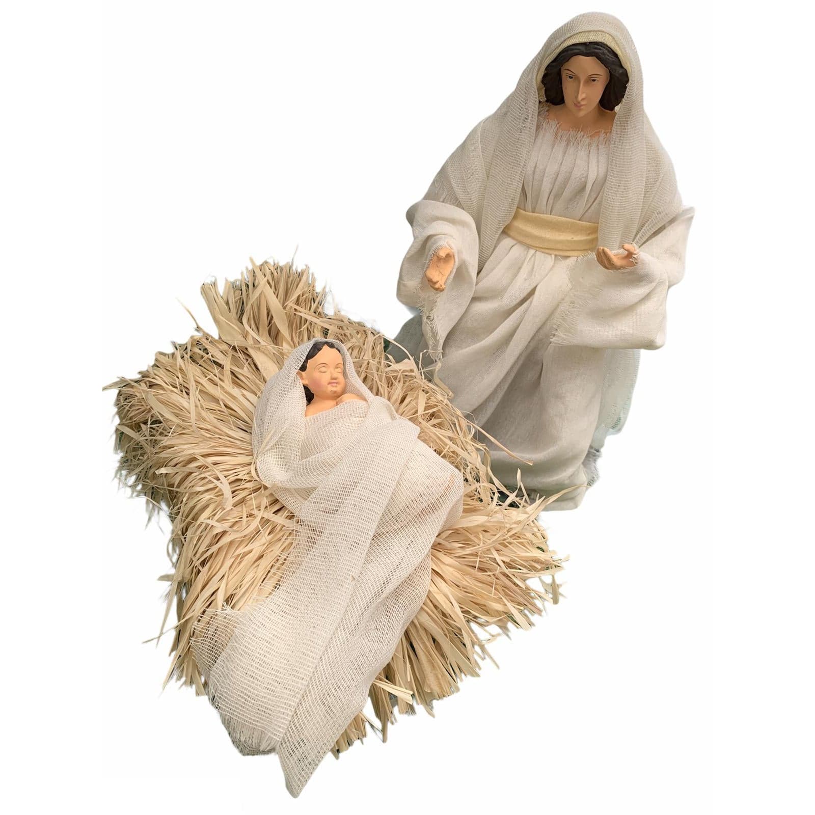 Natività completa statue per presepe vestiti in tessuto Bianco e Beige h 48 cm - 2