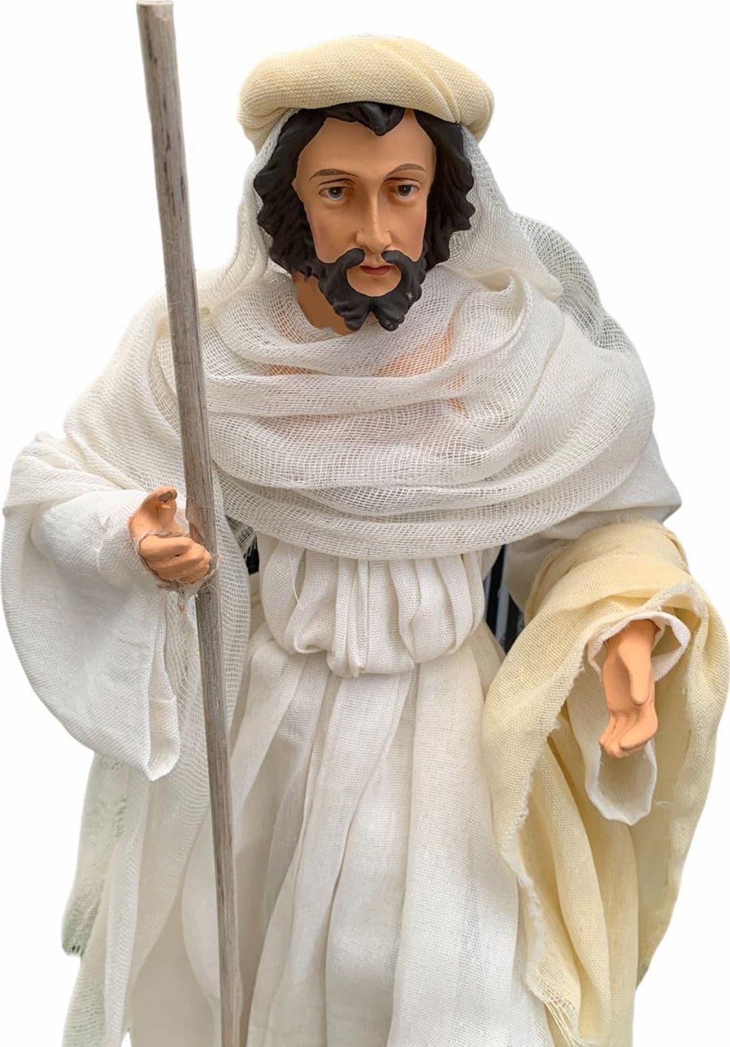 Natività completa statue per presepe vestiti in tessuto Bianco e Beige h 48 cm - 3