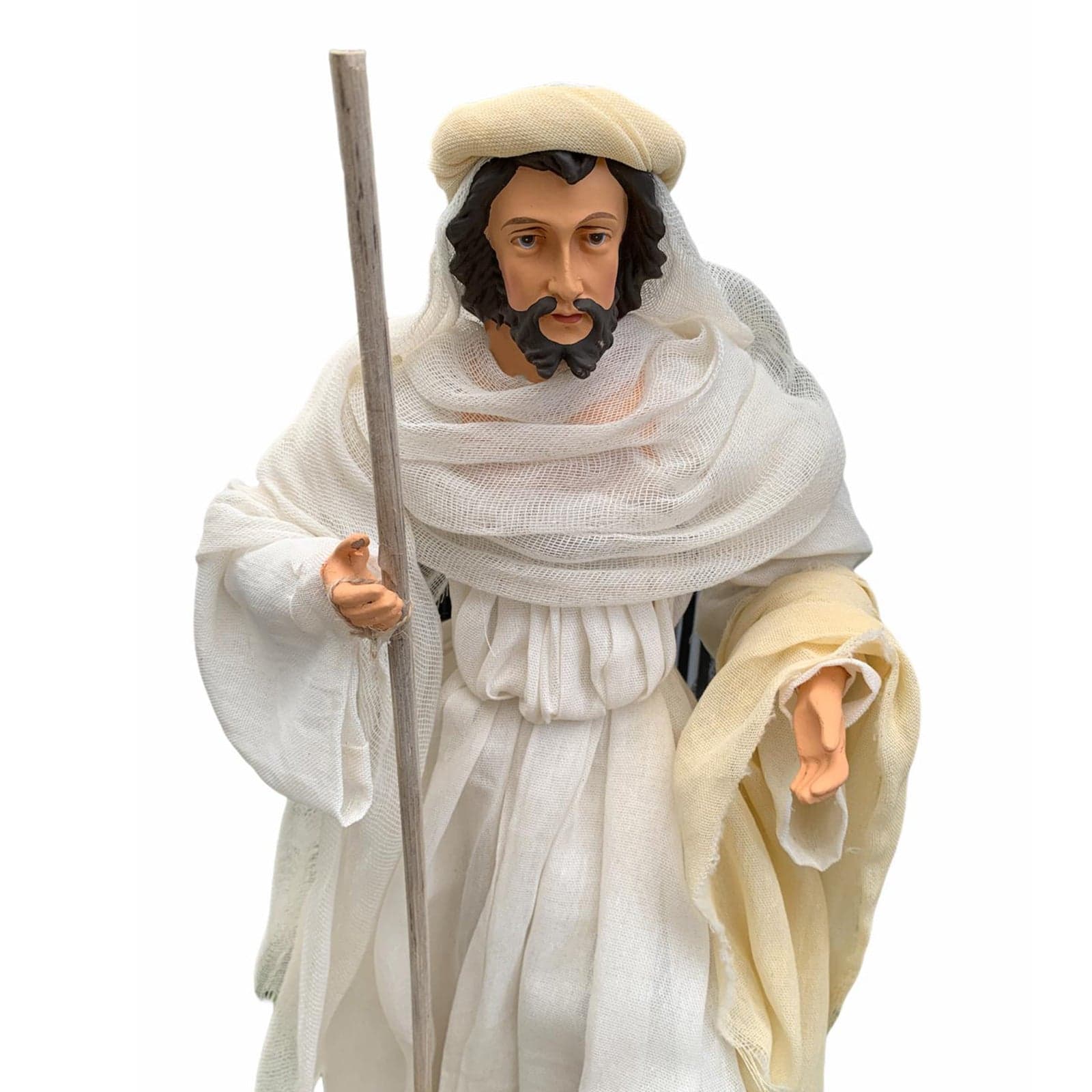 Natività completa statue per presepe vestiti in tessuto Bianco e Beige h 48 cm - 3