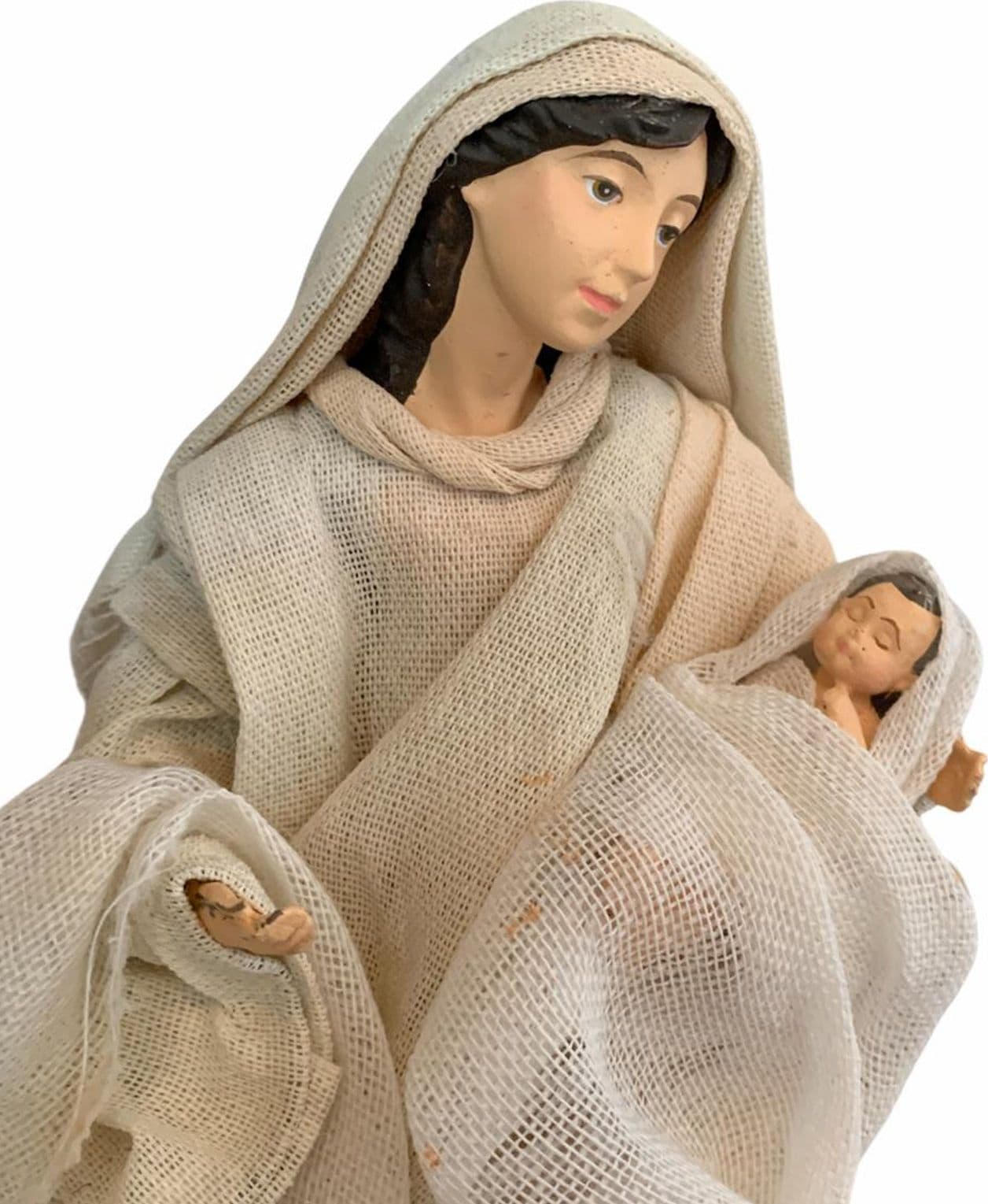 Natività completa statue per presepe vestiti in tessuto Bianco e Beige h 20 cm - 3