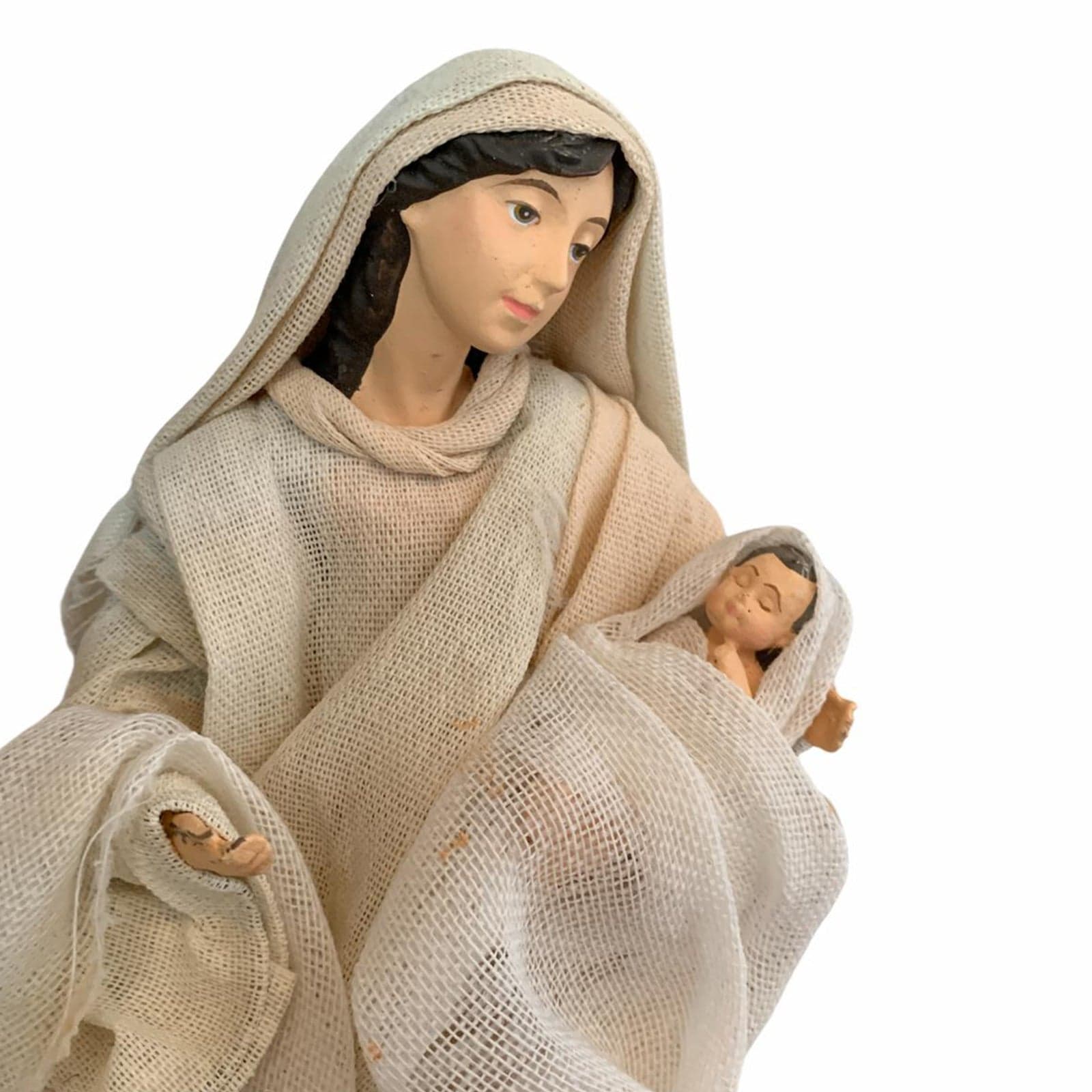 Natività completa statue per presepe vestiti in tessuto Bianco e Beige h 20 cm - 3
