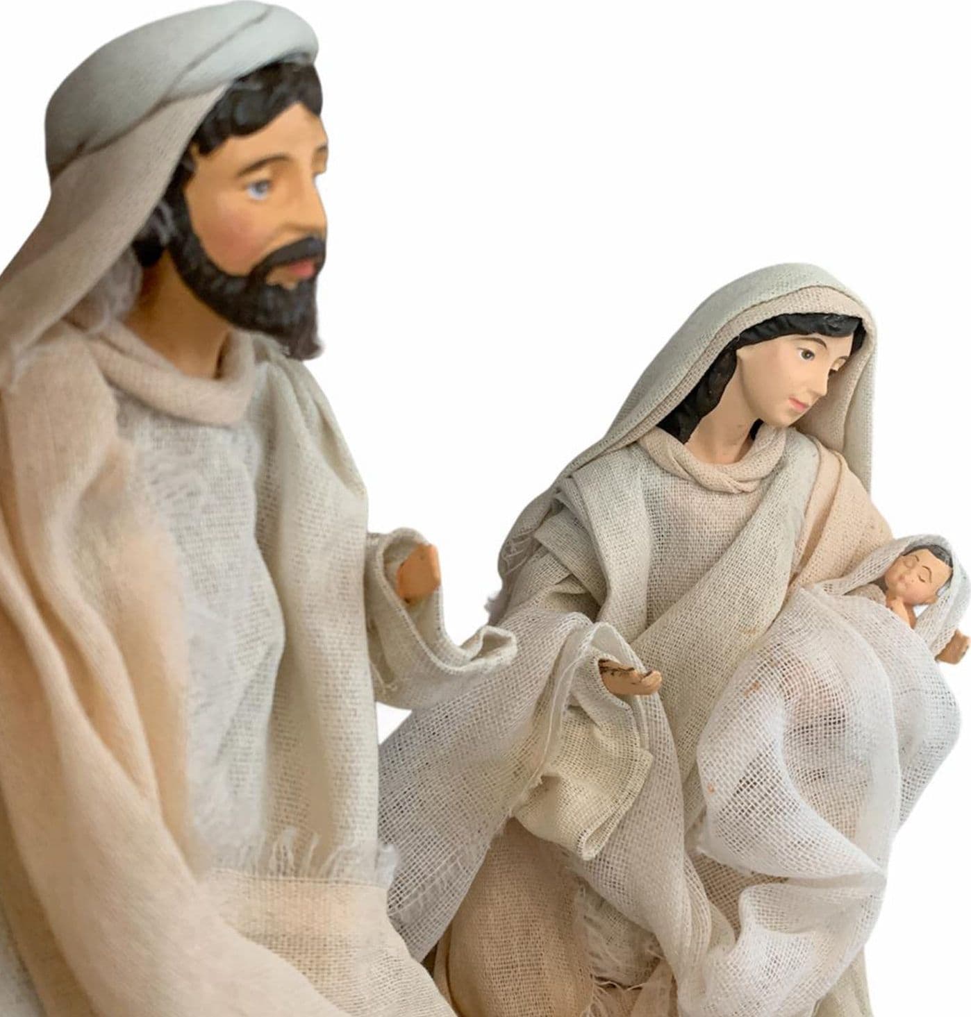 Natività completa statue per presepe vestiti in tessuto Bianco e Beige h 20 cm - 4