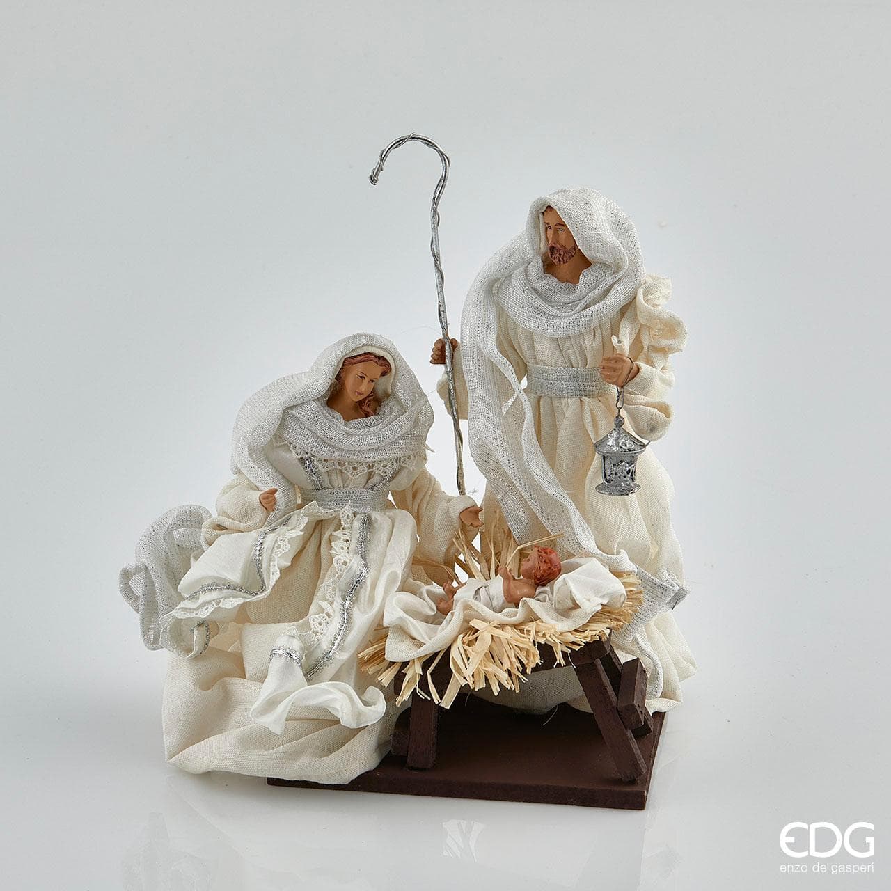 Natività monoblocco h 30 cm statue per presepe vestiti in tessuto Panna e Argento - 2