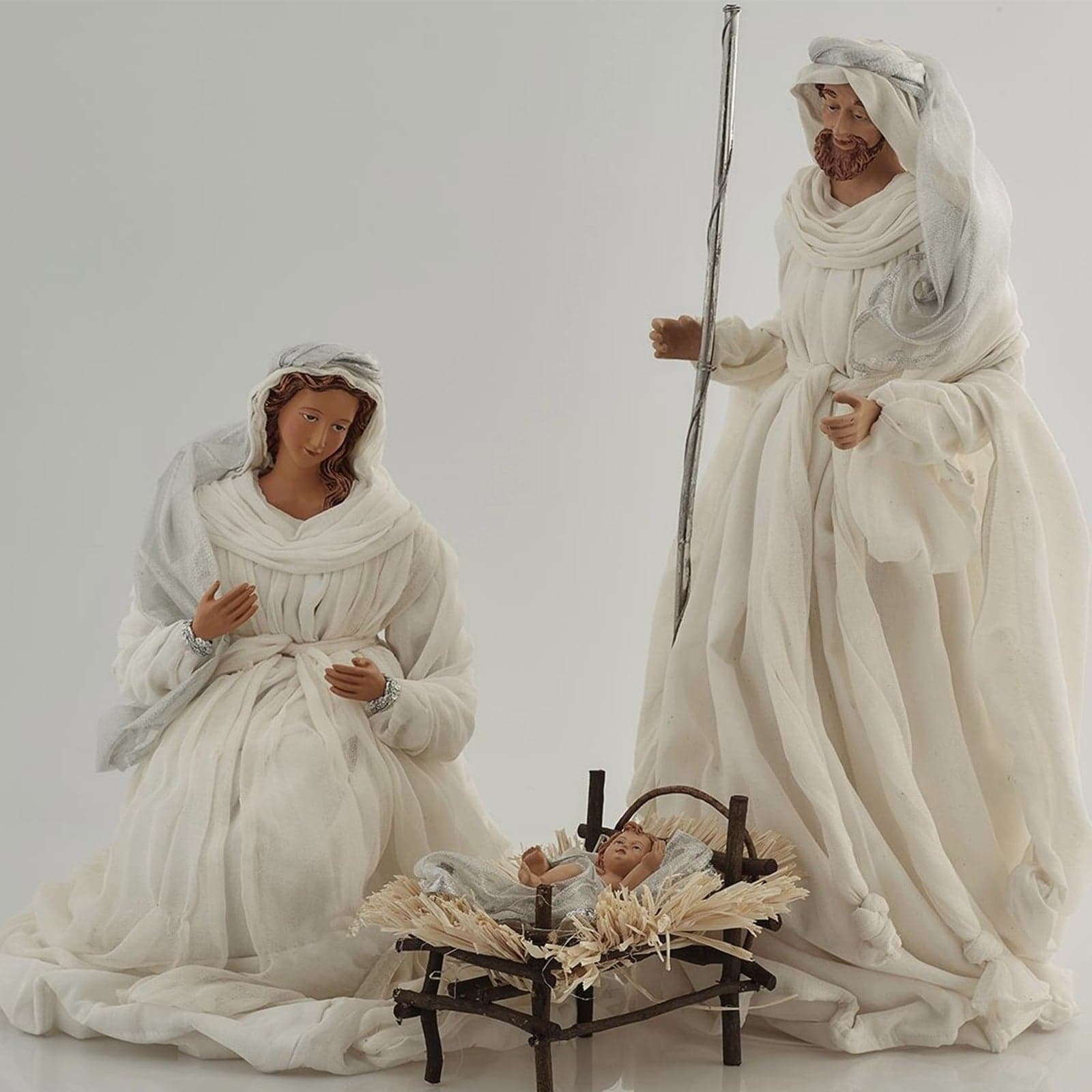 Natività completa "King" h 70 cm statue per presepe vestiti in tessuto Bianco e Argento - 2