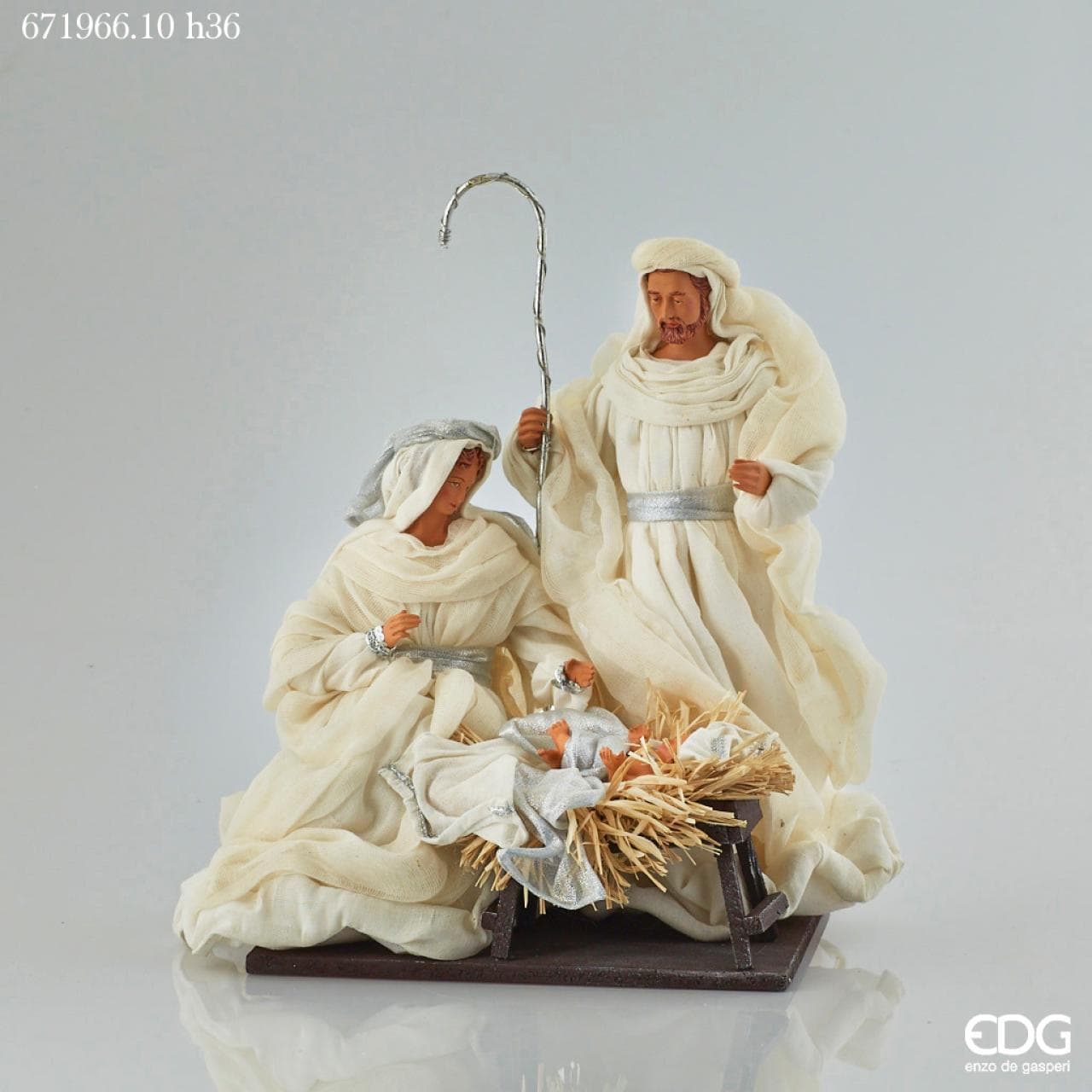 Natività monoblocco "King" h 36 cm statue per presepe vestiti in tessuto Bianco e Argento - 2