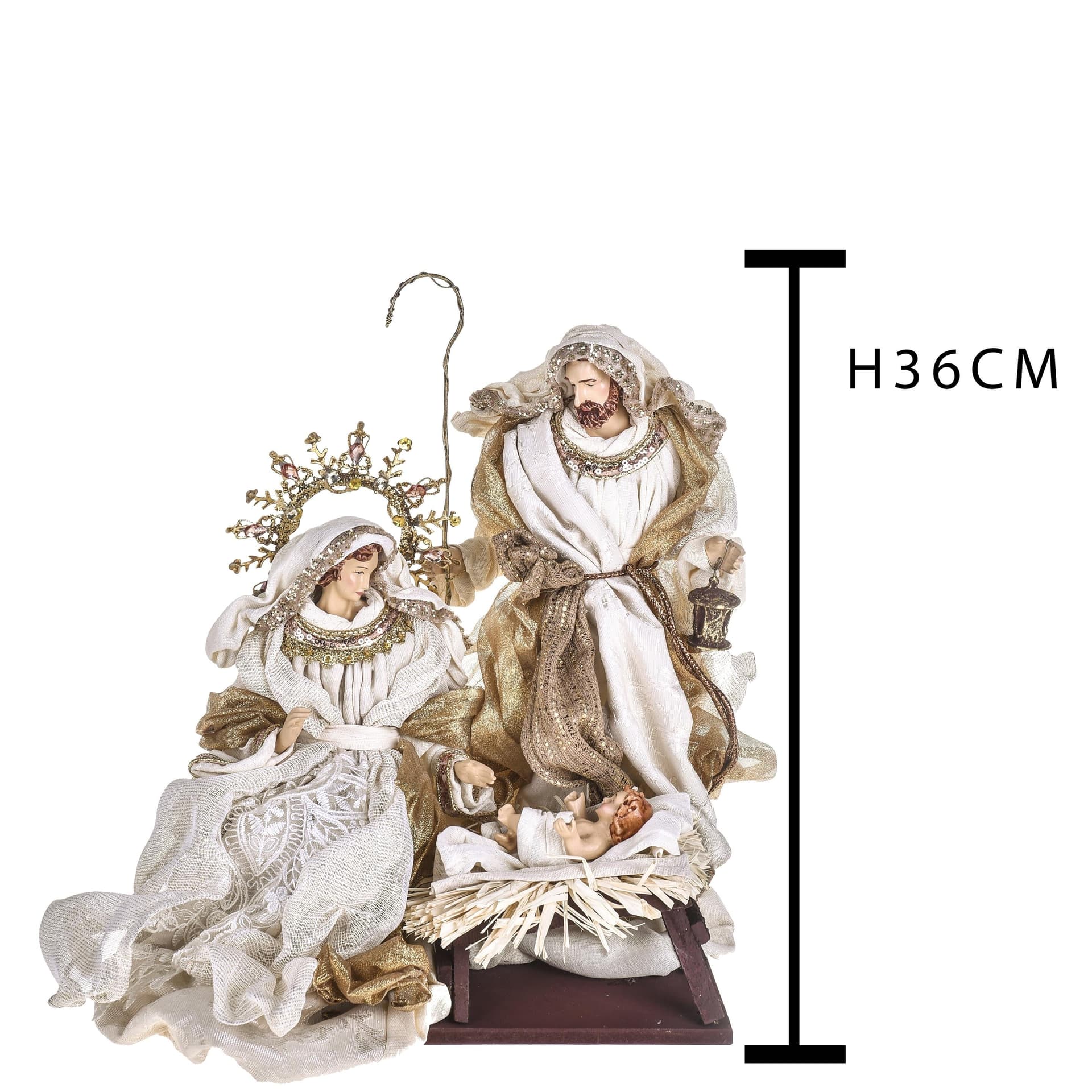 Natività completa statue per presepe con vestiti in tessuto Champagne h 36 cm - 2