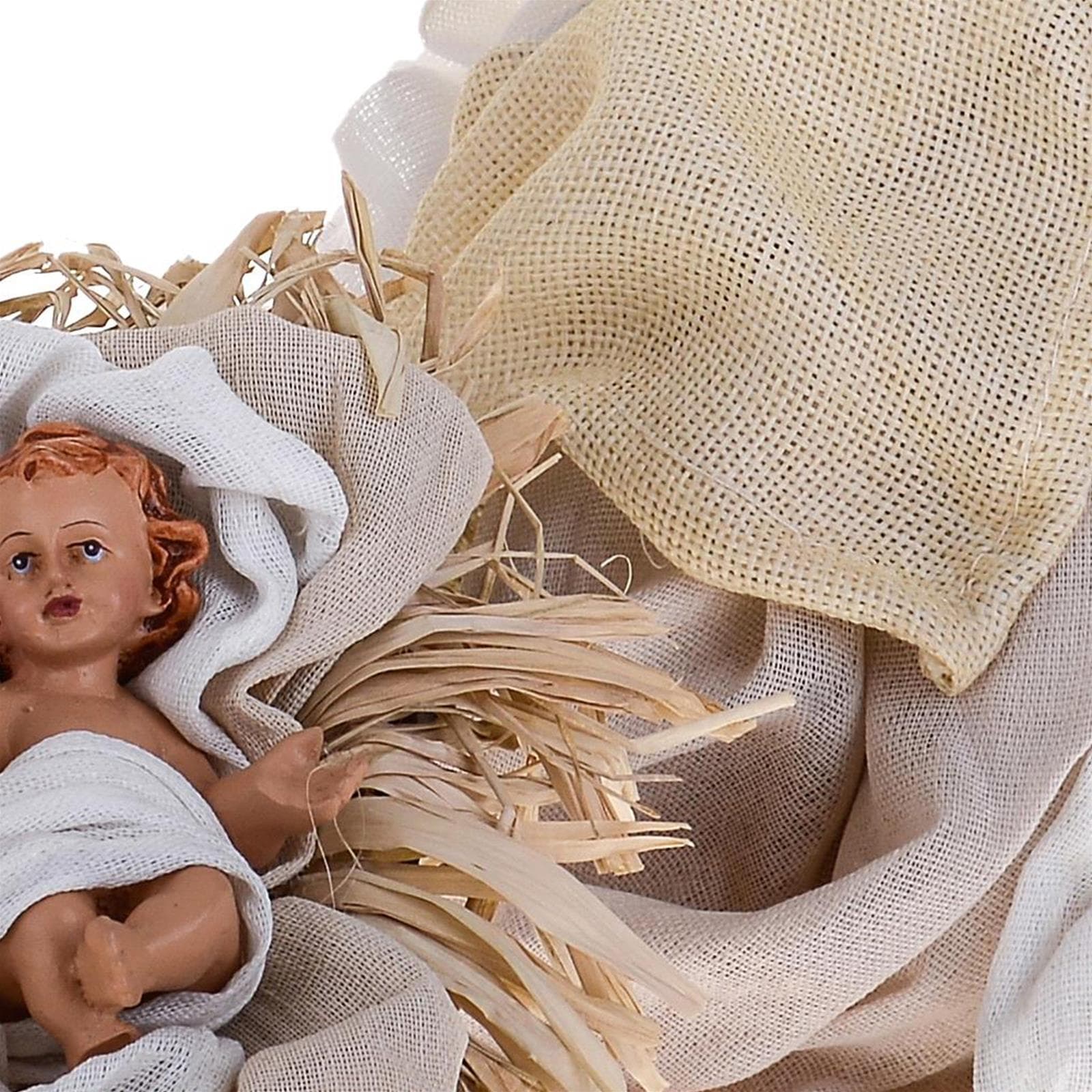 Natività completa statue per presepe con vestiti in tessuto Crema da 36 cm - 2