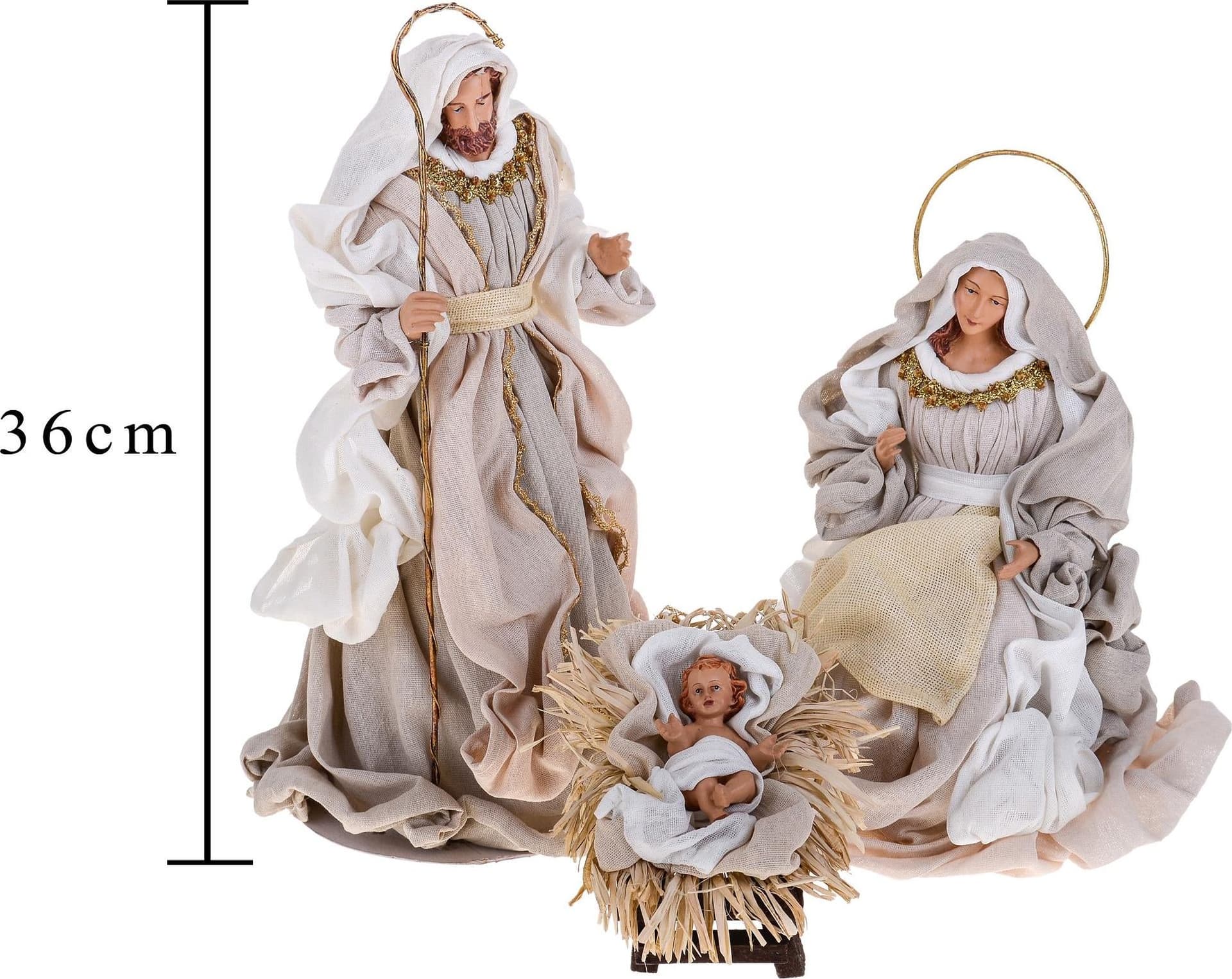 Natività completa statue per presepe con vestiti in tessuto Crema da 36 cm - 3