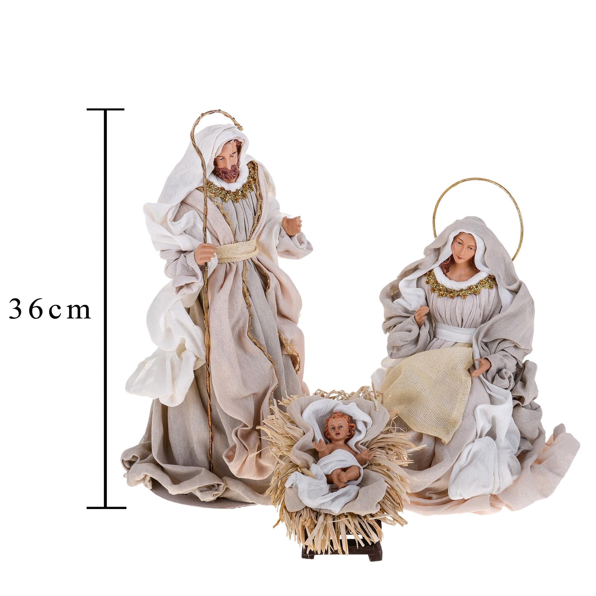 Natività completa statue per presepe con vestiti in tessuto Crema da 36 cm - 3