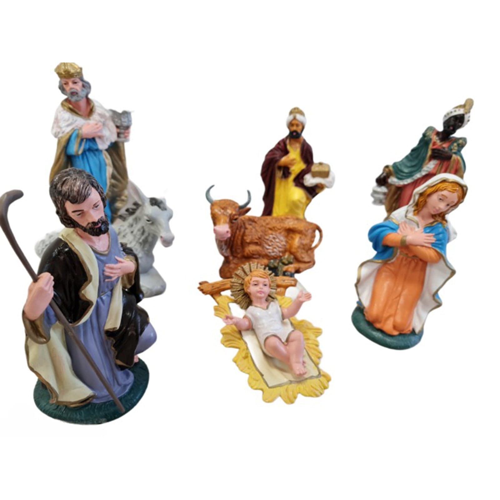 Statuette natività con 8 figure principali da 20 cm per presepe natalizio in plastica - 2