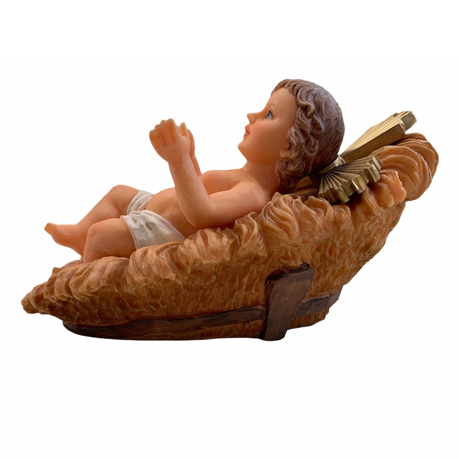 Gesù bambino con culla da 22 cm statua bambinello per natività presepe in poli resina - 2