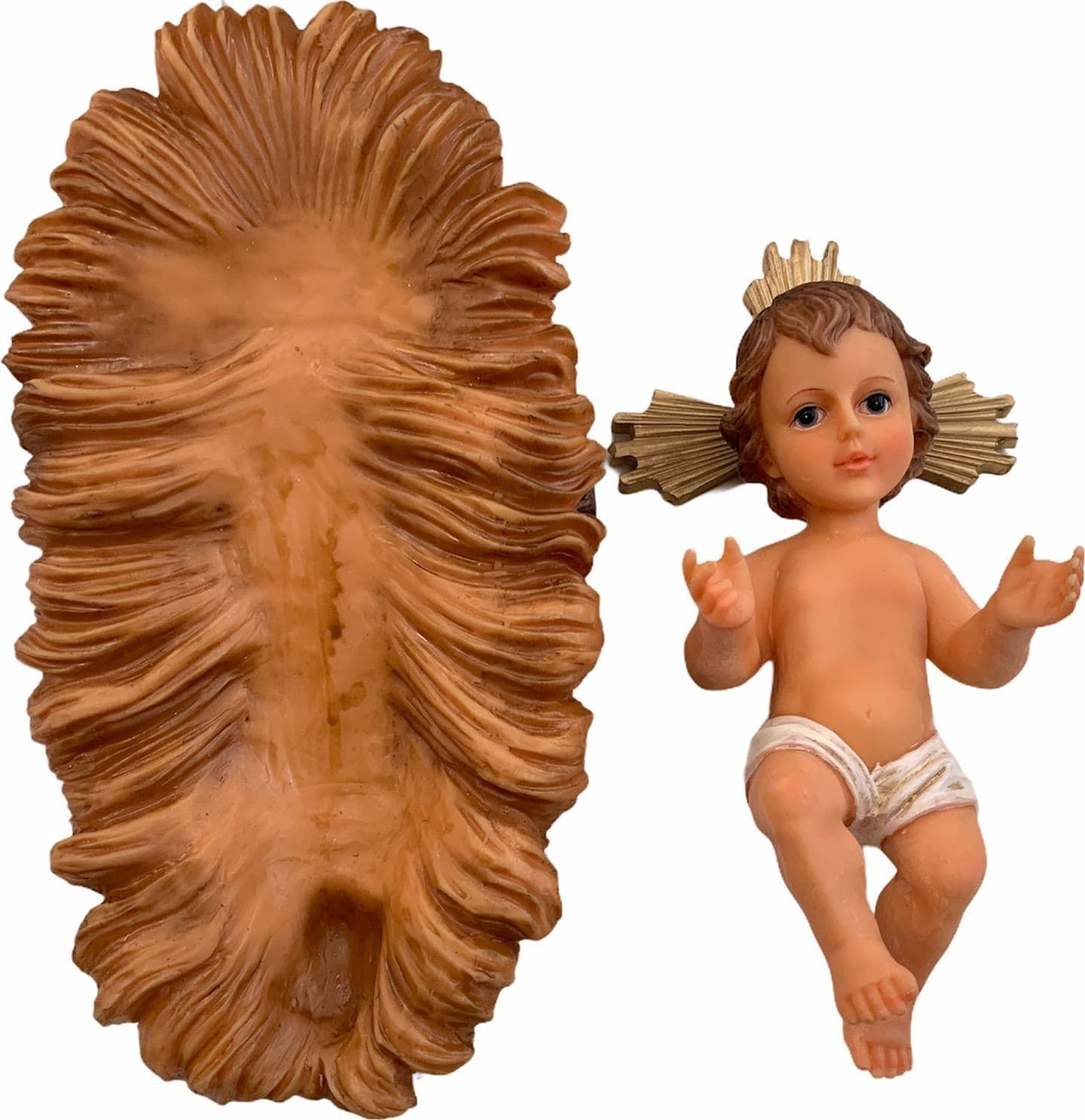 Gesù bambino con culla da 22 cm statua bambinello per natività presepe in poli resina - 3