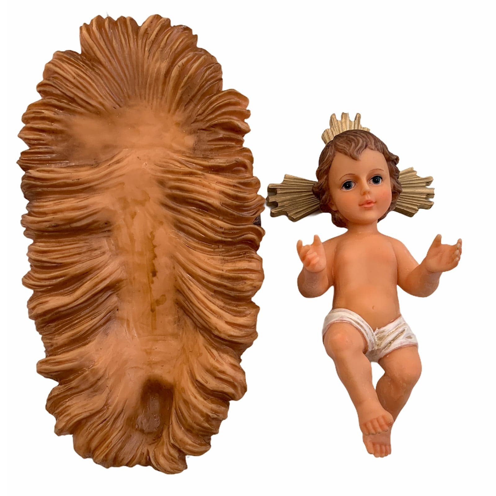 Gesù bambino con culla da 22 cm statua bambinello per natività presepe in poli resina - 3