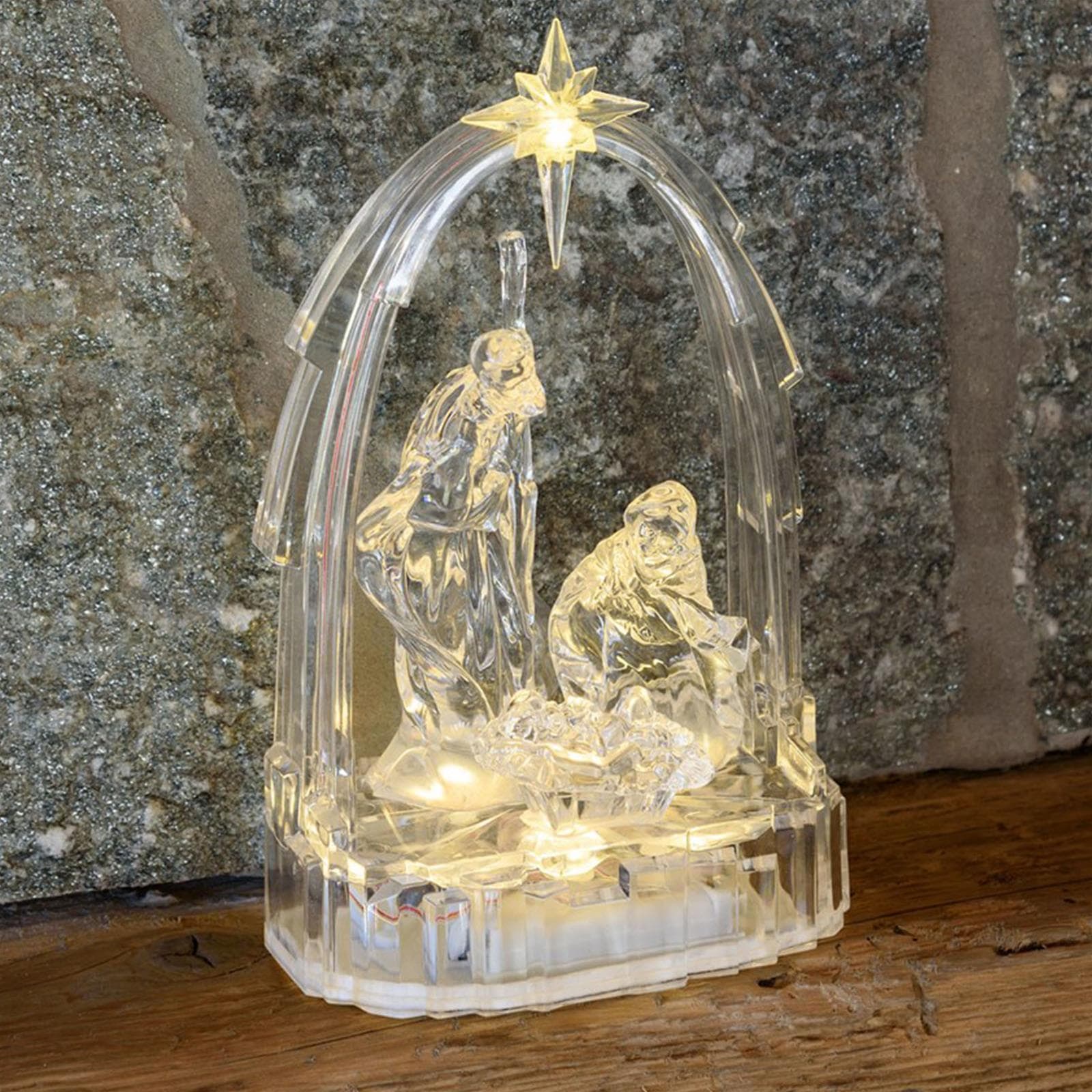 Natività presepe a led in acrilico trasparente decorazione natalizia luce calda - 3