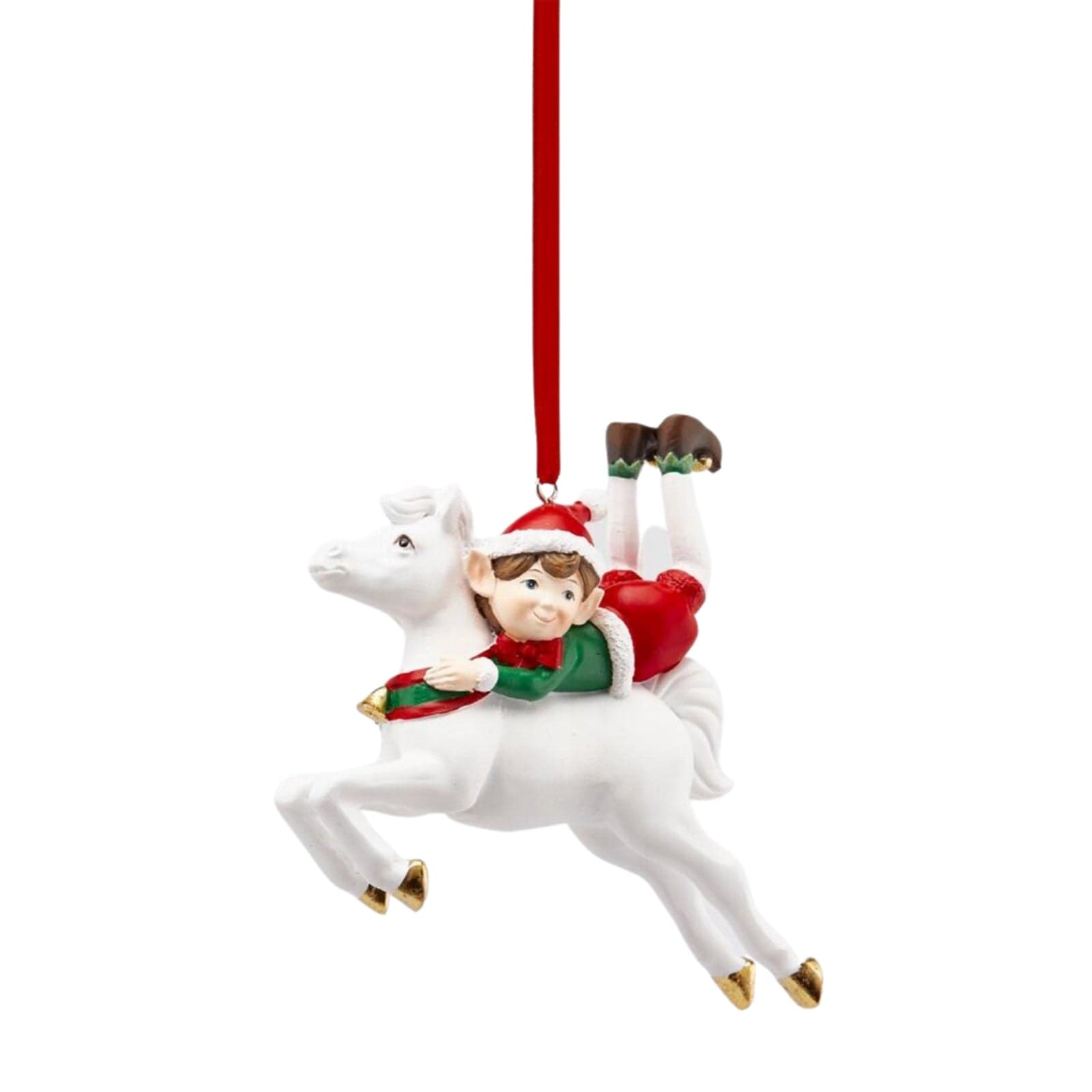 Pendaglio per albero di Natale "Elfi a cavallo" appendibili, in poliresina, da 11 cm - 2