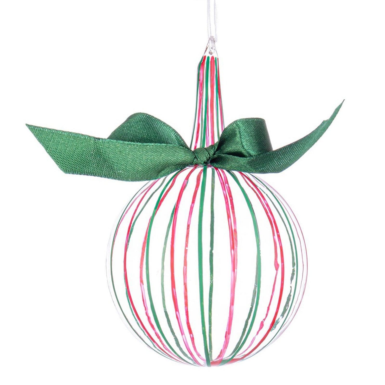 Palline per albero di Natale in vetro trasparente striate con fiocco per decorazione - 2
