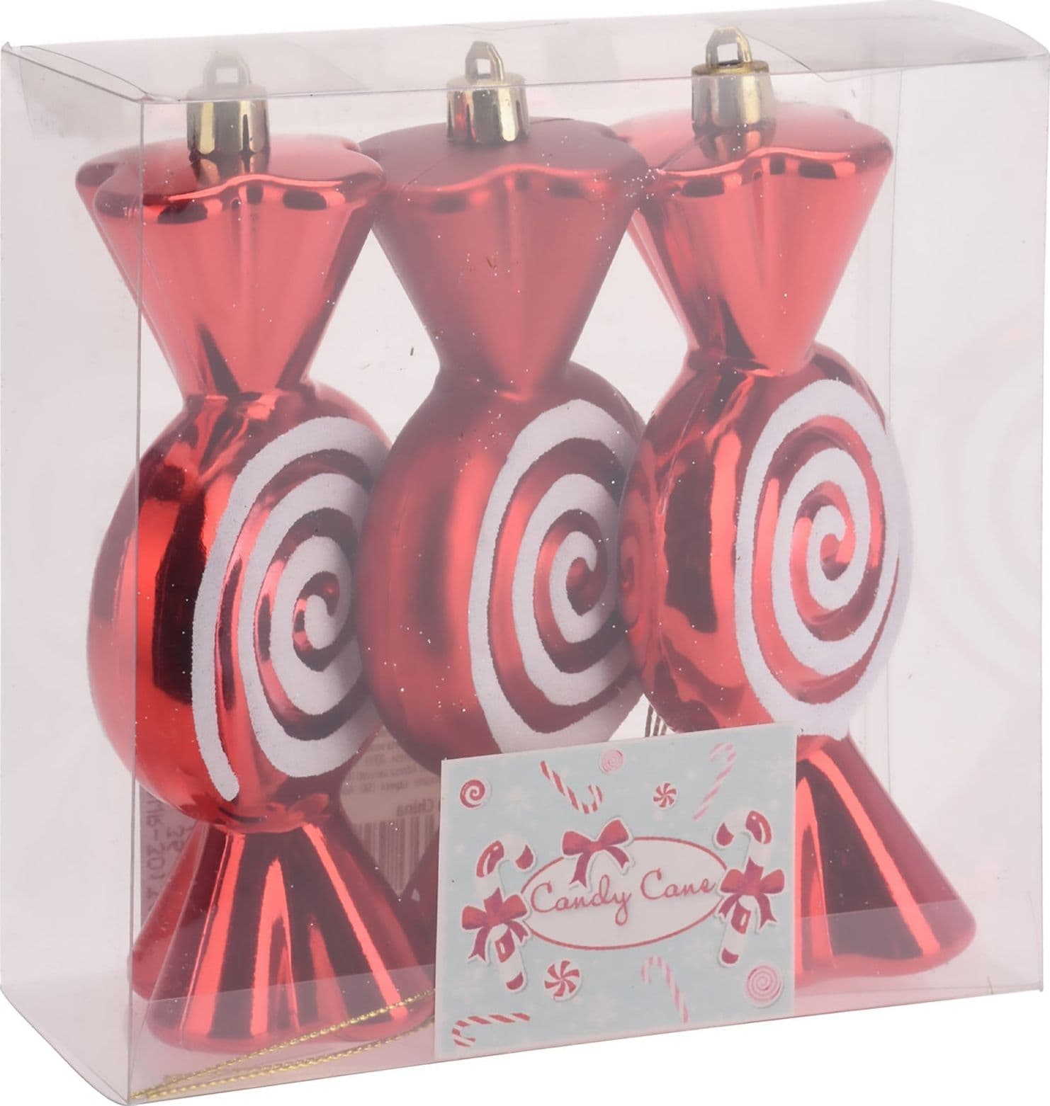 Pendenti "Caramella tonda" rosso e bianco, motivo a chiocciola, da 17 cm, set da 3 pezzi - 2