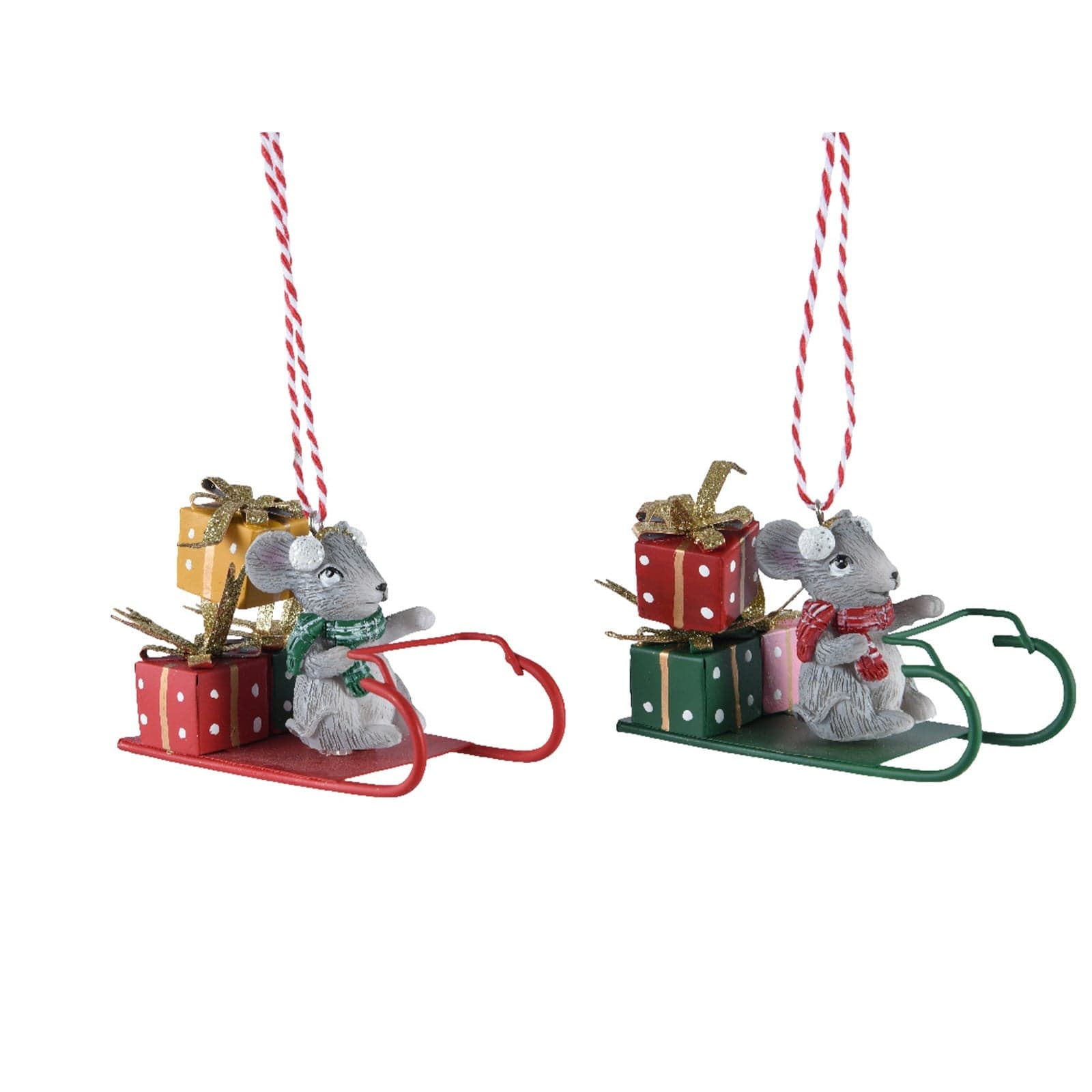 Pendaglio topolini con slitta con pacchi regalo  decorazione natalizia - 3