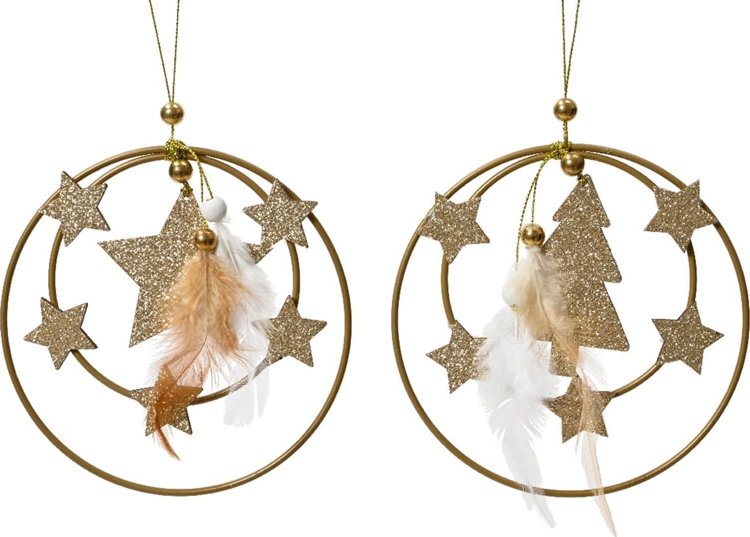 Pendaglio oro con stella e albero di natale decorazione natalizia , 2 pezzi - 3