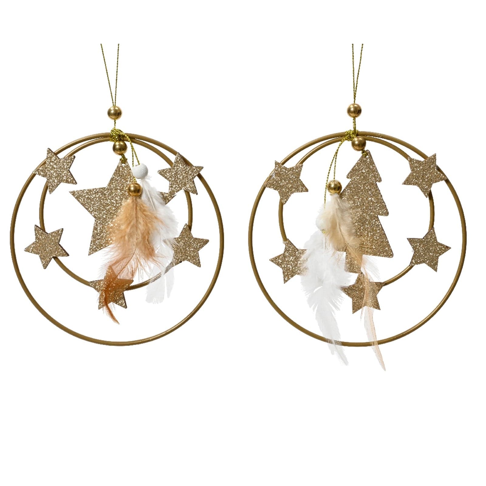 Pendaglio oro con stella e albero di natale decorazione natalizia , 2 pezzi - 3