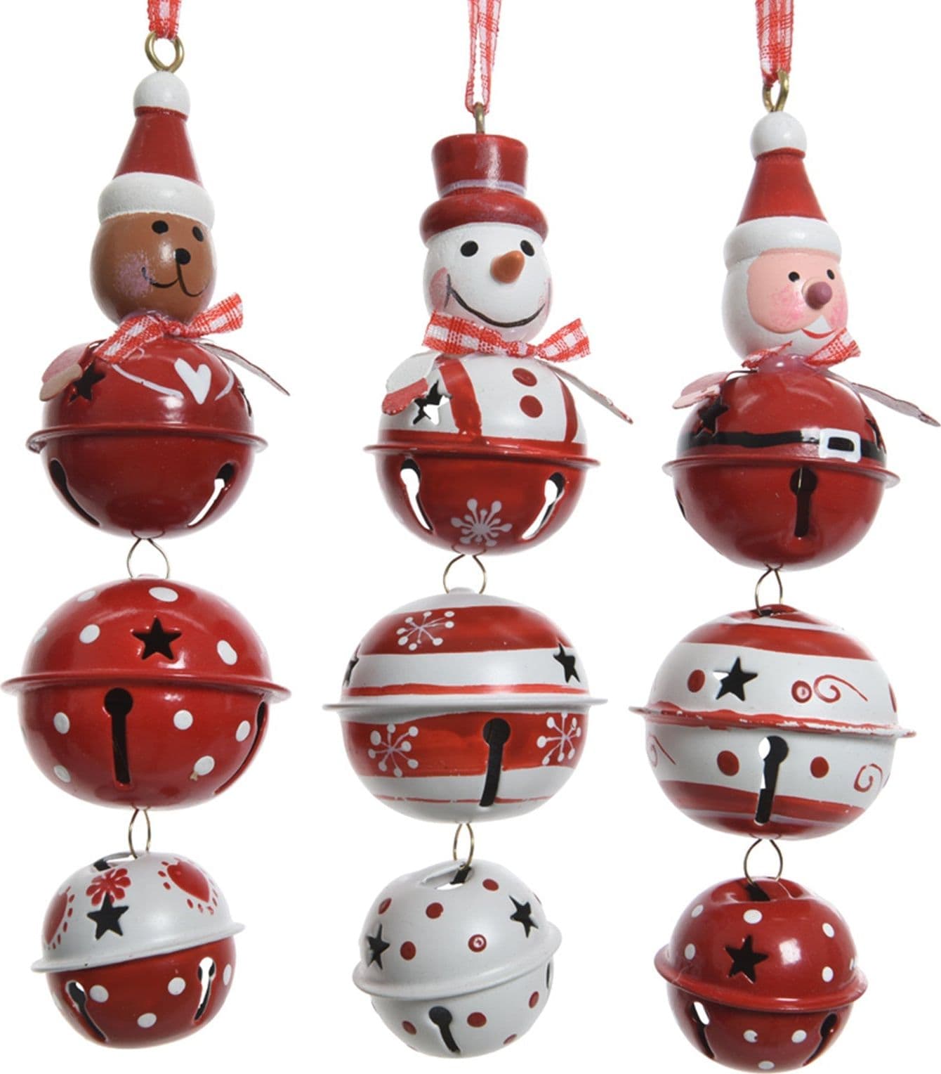 Pendaglio rosso con babbo natale, renna e pupazzo di neve per albero di natale - 4