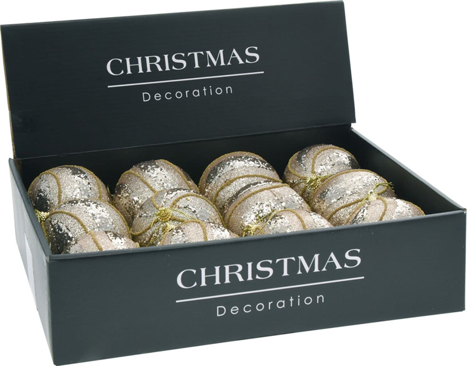 Palline per albero di Natale decorato, in Foam, color Champagne, Glitterate, da Ø 8 cm, 12 pezzi - 2