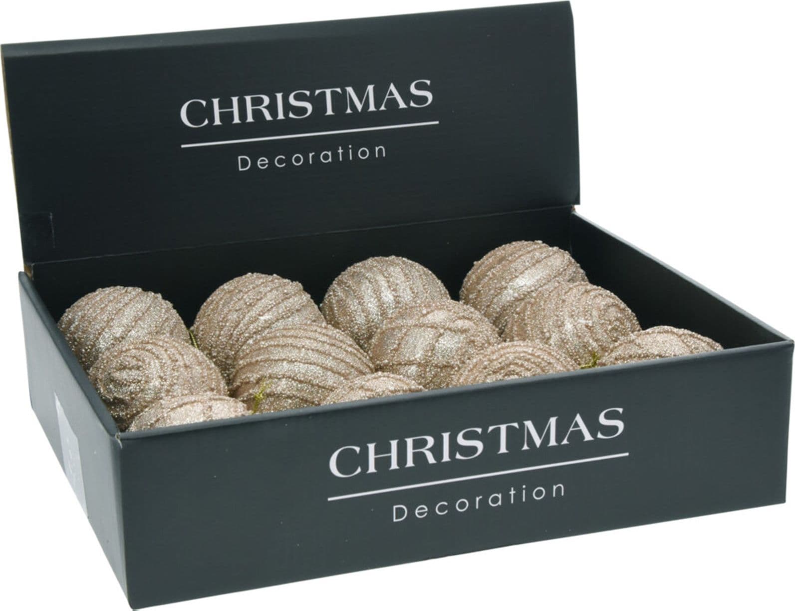 Palline per albero di Natale decorato, in Foam, color Champagne, Glitterate, da Ø 8 cm, 12 pezzi - 2