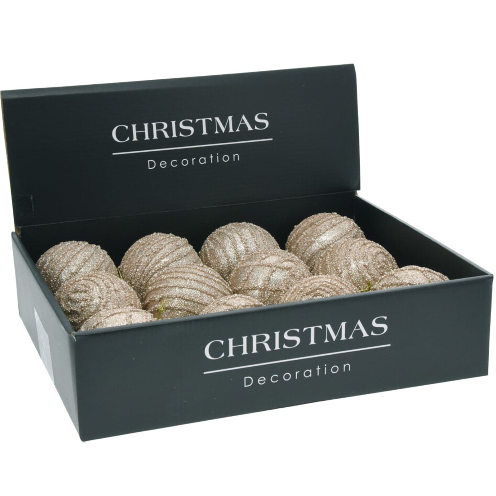 Palline per albero di Natale decorato, in Foam, color Champagne, Glitterate, da Ø 8 cm, 12 pezzi - 2