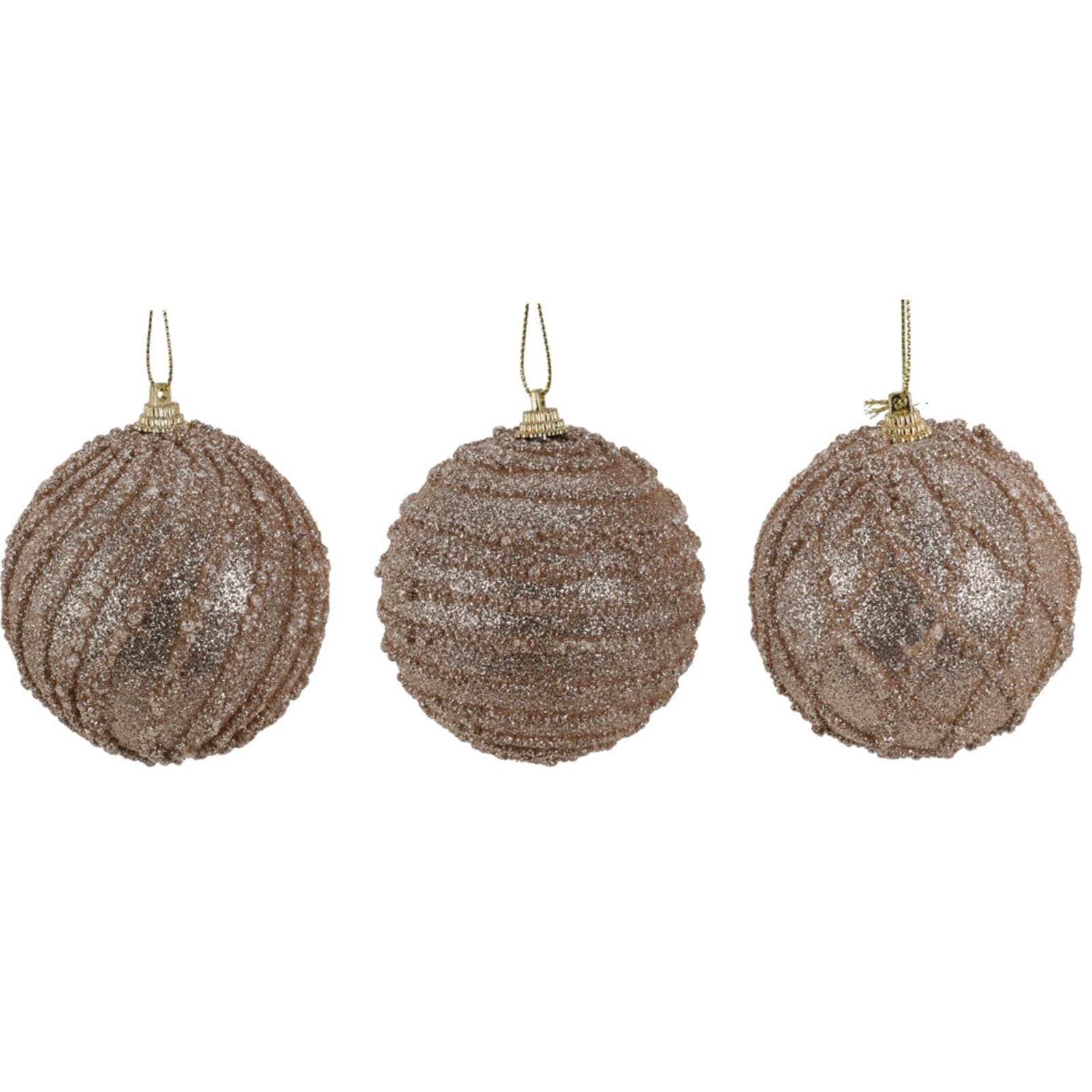 Palline per albero di Natale decorato, in Foam, color Champagne, Glitterate, da Ø 8 cm, 12 pezzi - 3